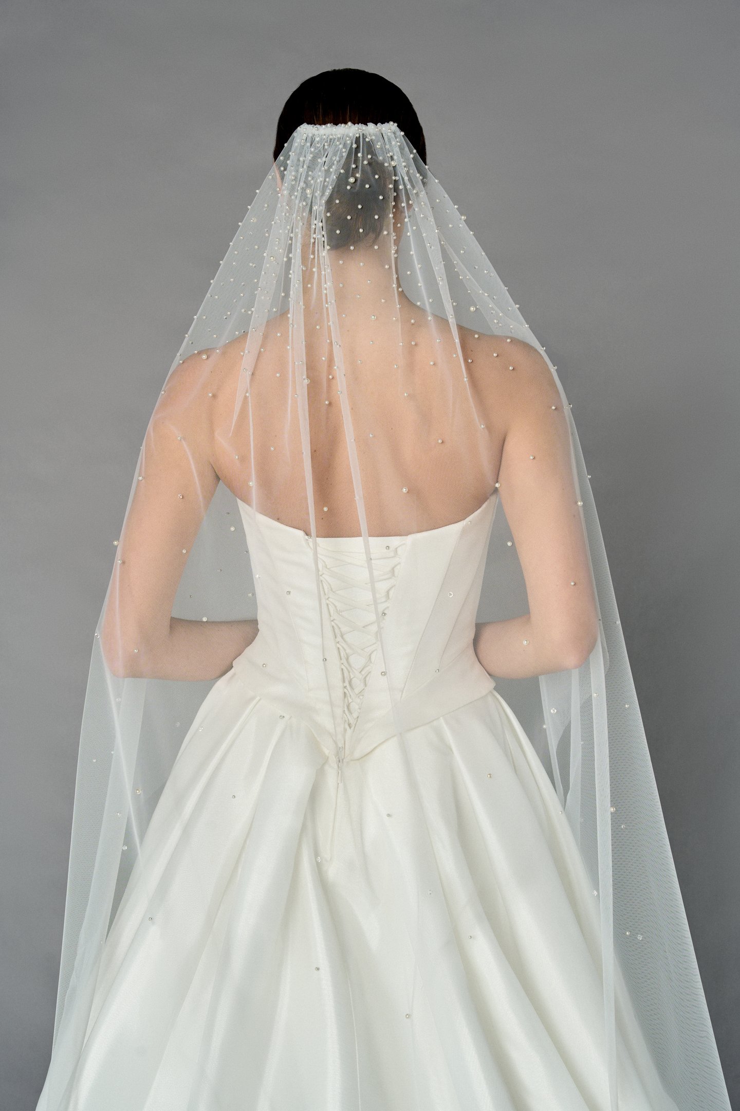 Thanks & Goodluck Style TG1108L060 Waltz Length Tulle Veil with Scattered Graduate Pearls