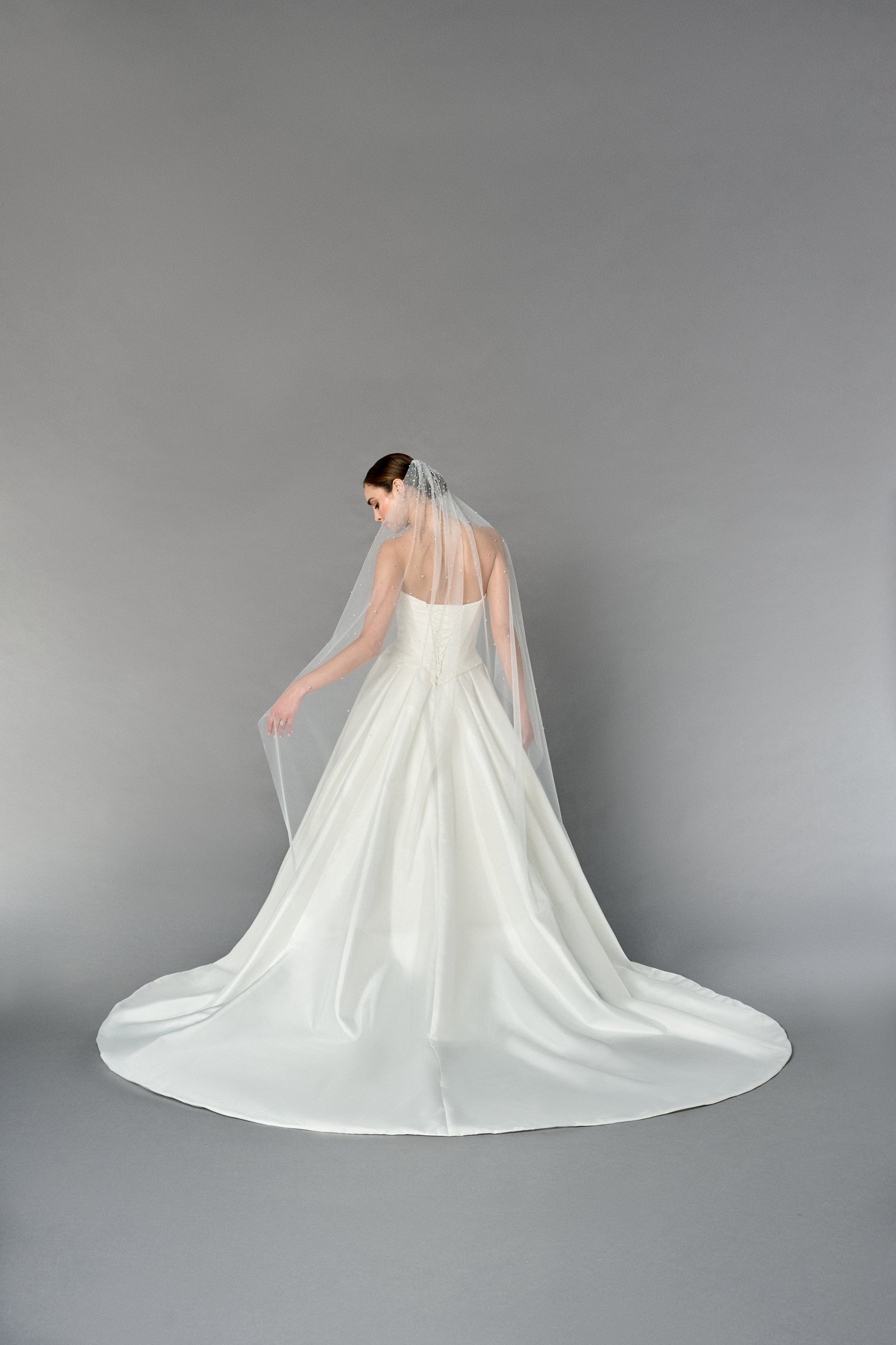 Thanks & Goodluck Style TG1108L060 Waltz Length Tulle Veil with Scattered Graduate Pearls
