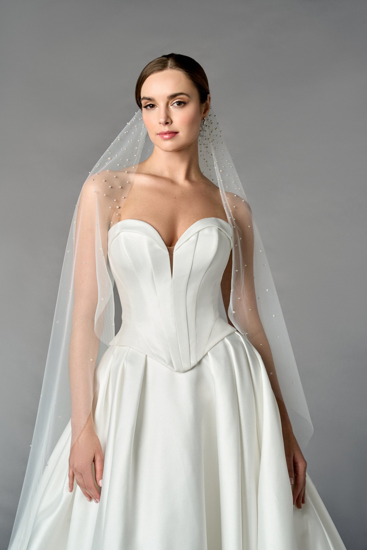 Thanks & Goodluck Style TG1108L060 Waltz Length Tulle Veil with Scattered Graduate Pearls