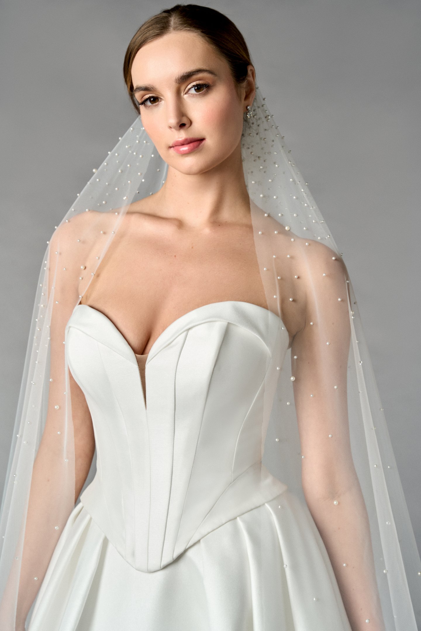 Thanks & Goodluck Style TG1108L110 Cathedral Length Tulle Veil with Scattered Graduate Pearls