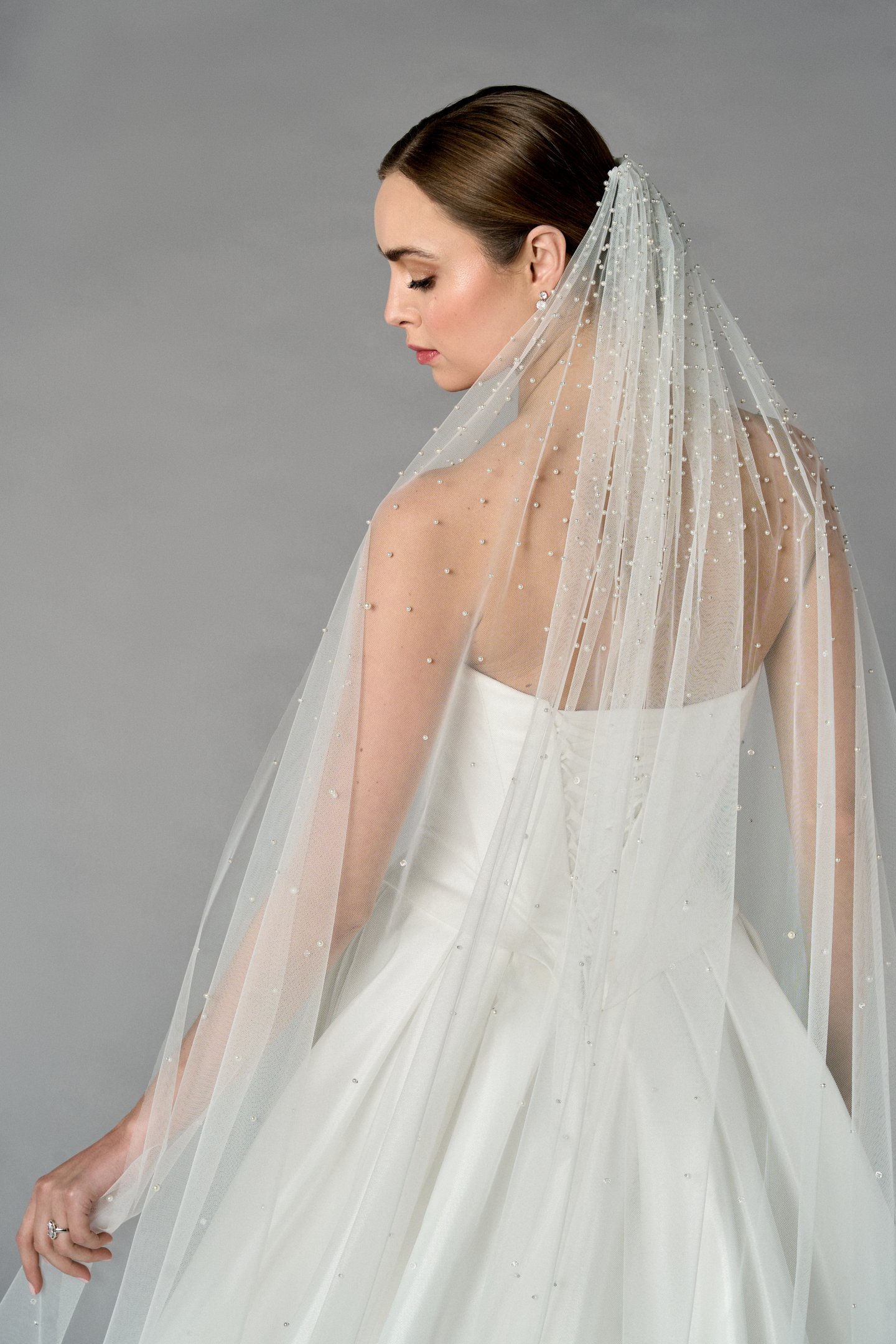 Thanks & Goodluck Style TG1108L110 Cathedral Length Tulle Veil with Scattered Graduate Pearls