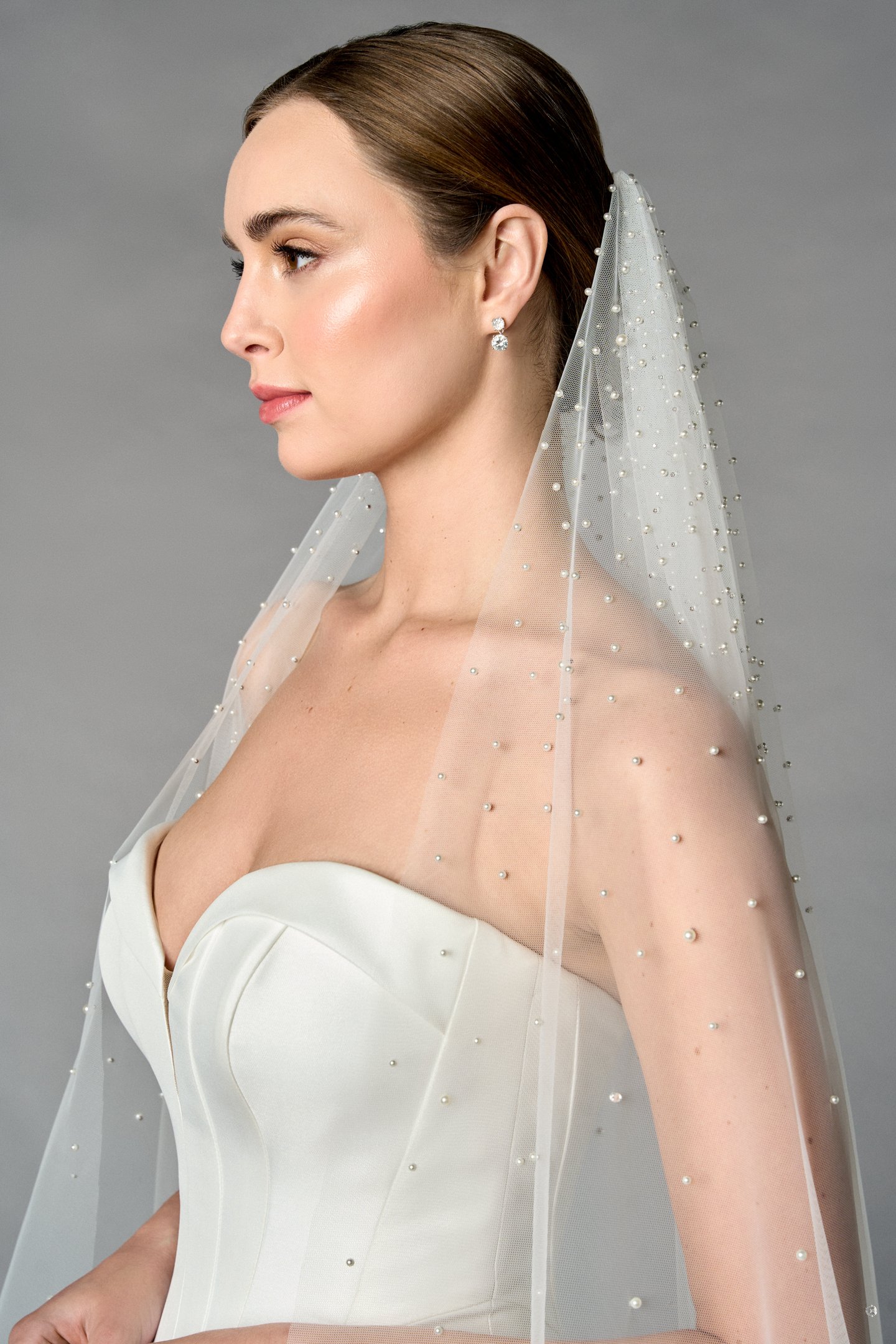 Thanks & Goodluck Style TG1108L110 Cathedral Length Tulle Veil with Scattered Graduate Pearls