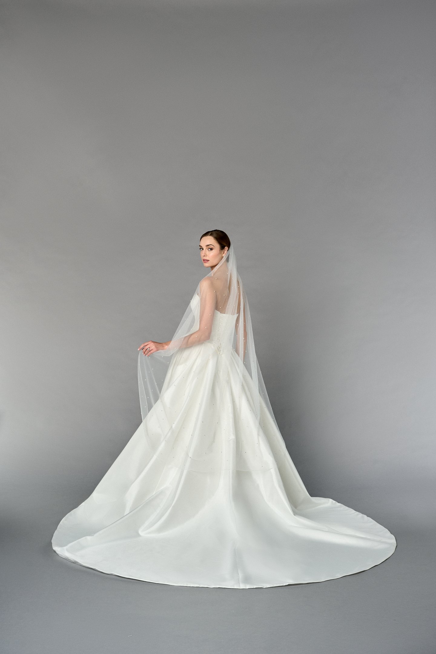 Thanks & Goodluck Style TG1109L060 Waltz Length Tulle Veil with Pearls, Rhinestones & Rolled Edge