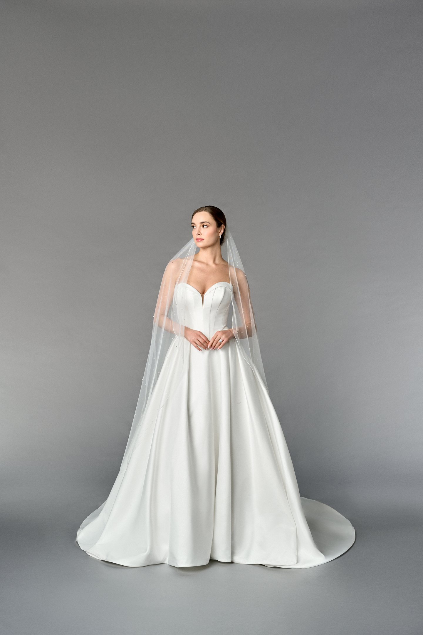 Thanks & Goodluck Style TG1109L060 Waltz Length Tulle Veil with Pearls, Rhinestones & Rolled Edge