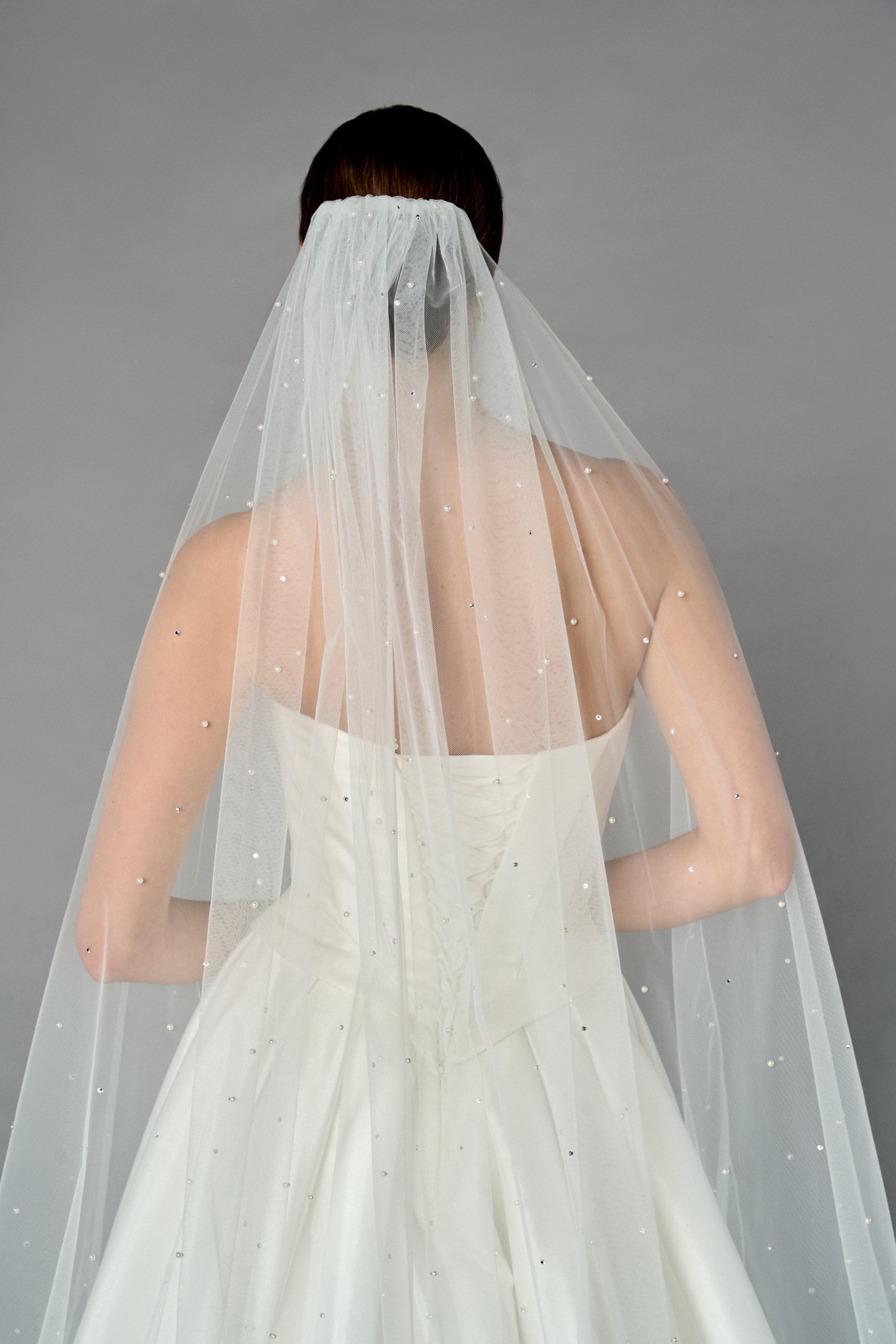 Thanks & Goodluck Style TG1109L110 Cathedral Length Tulle Veil with Pearls, Rhinestones & Rolled Edge
