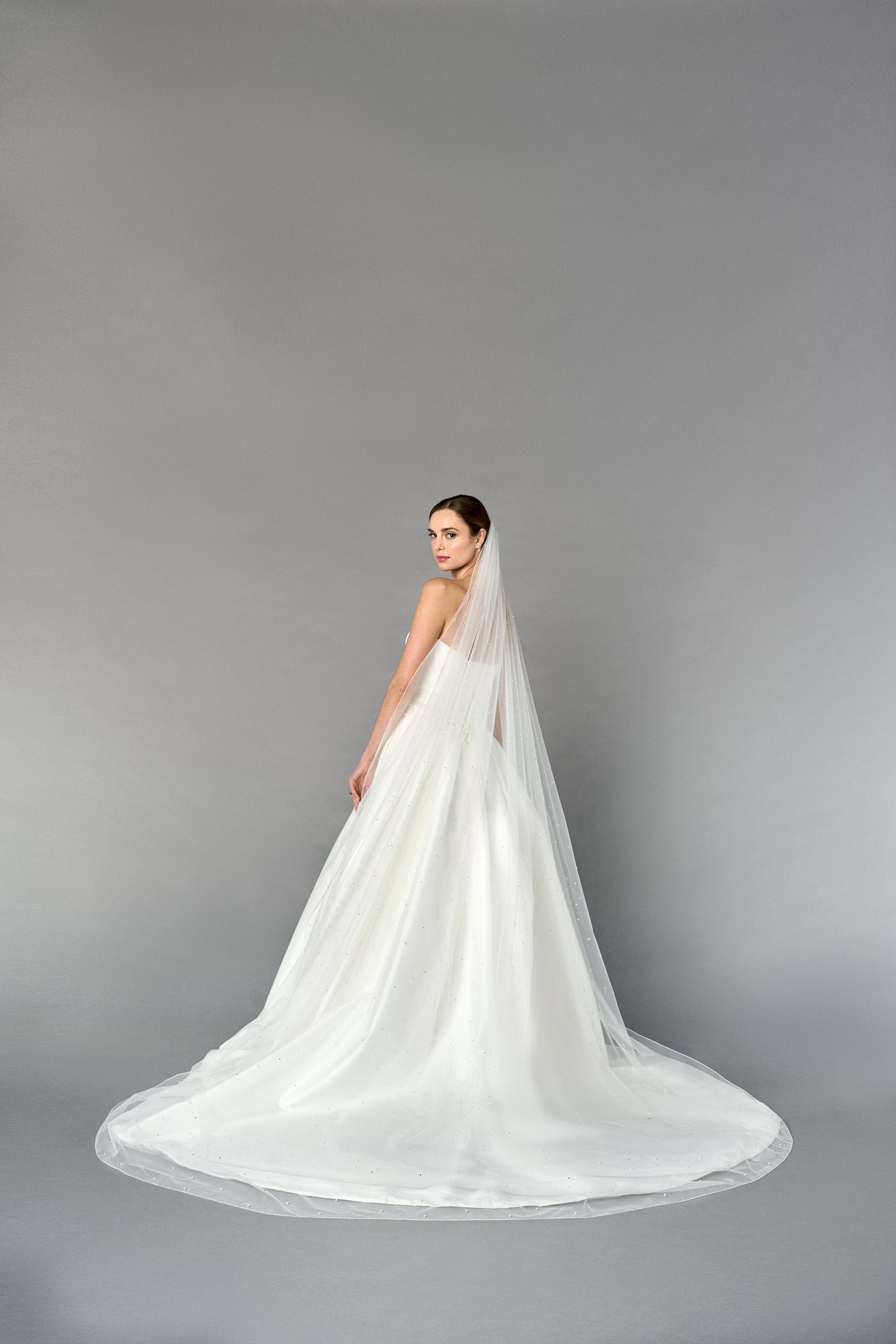 Thanks & Goodluck Style TG1109L110 Cathedral Length Tulle Veil with Pearls, Rhinestones & Rolled Edge