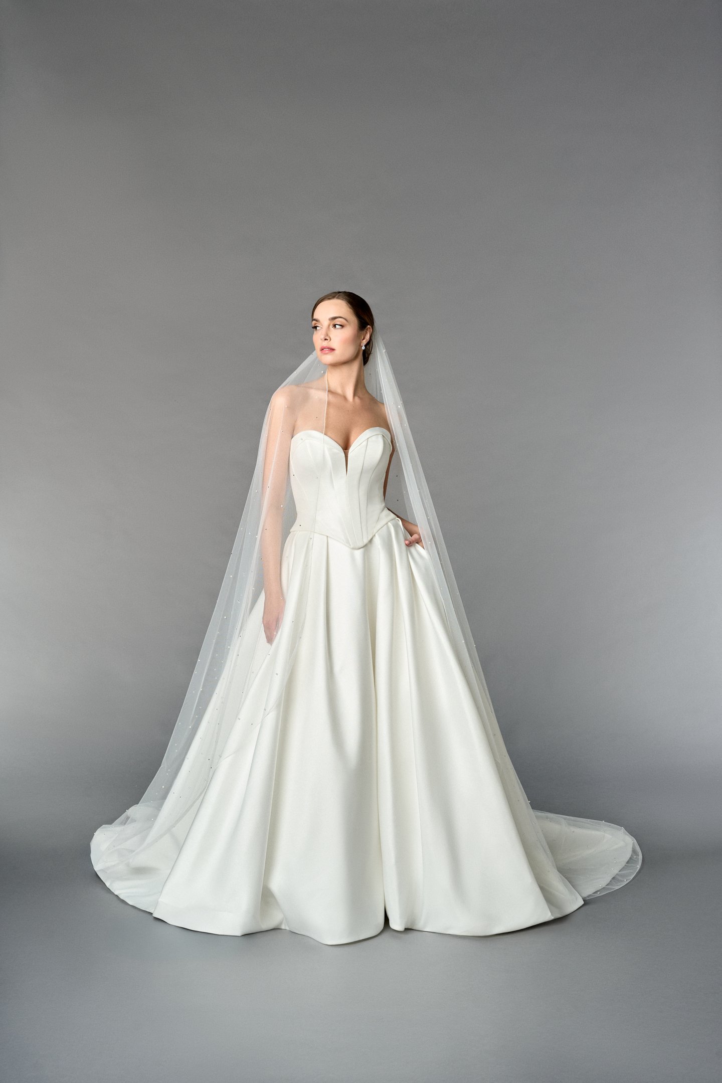 Thanks & Goodluck Style TG1109L110 Cathedral Length Tulle Veil with Pearls, Rhinestones & Rolled Edge
