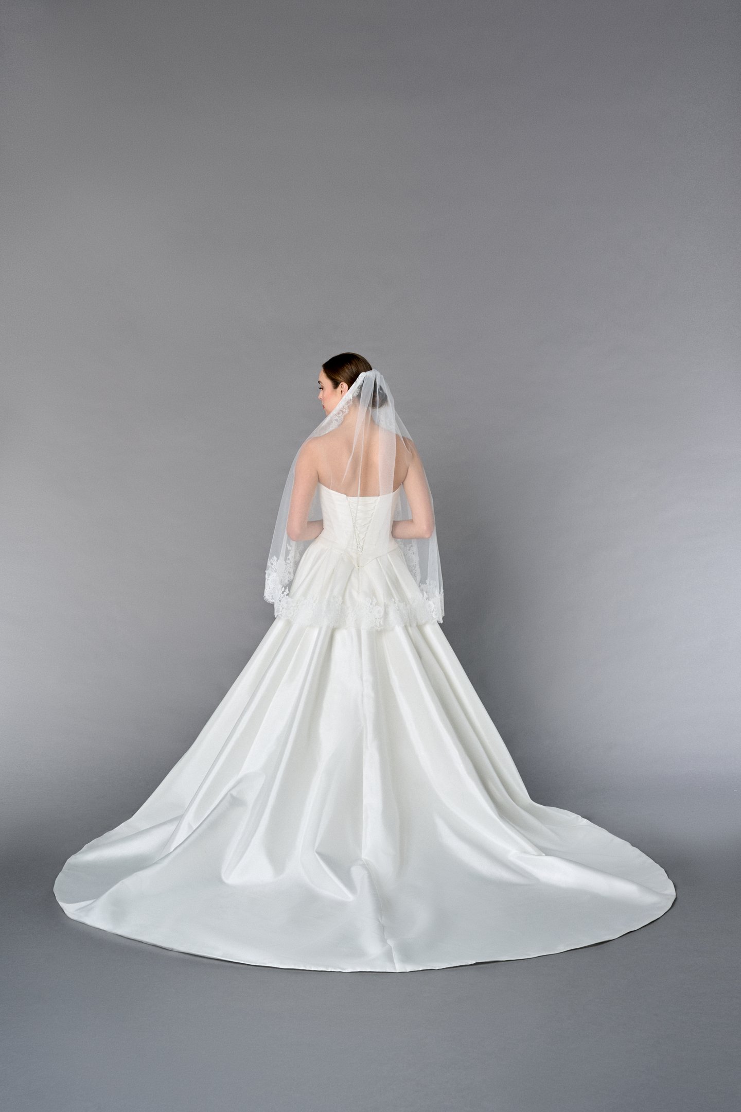 Thanks & Goodluck Style TG1110L037 Fingertip Length Tulle Veil with Chantilly Lace Edge and Eyelash Trim