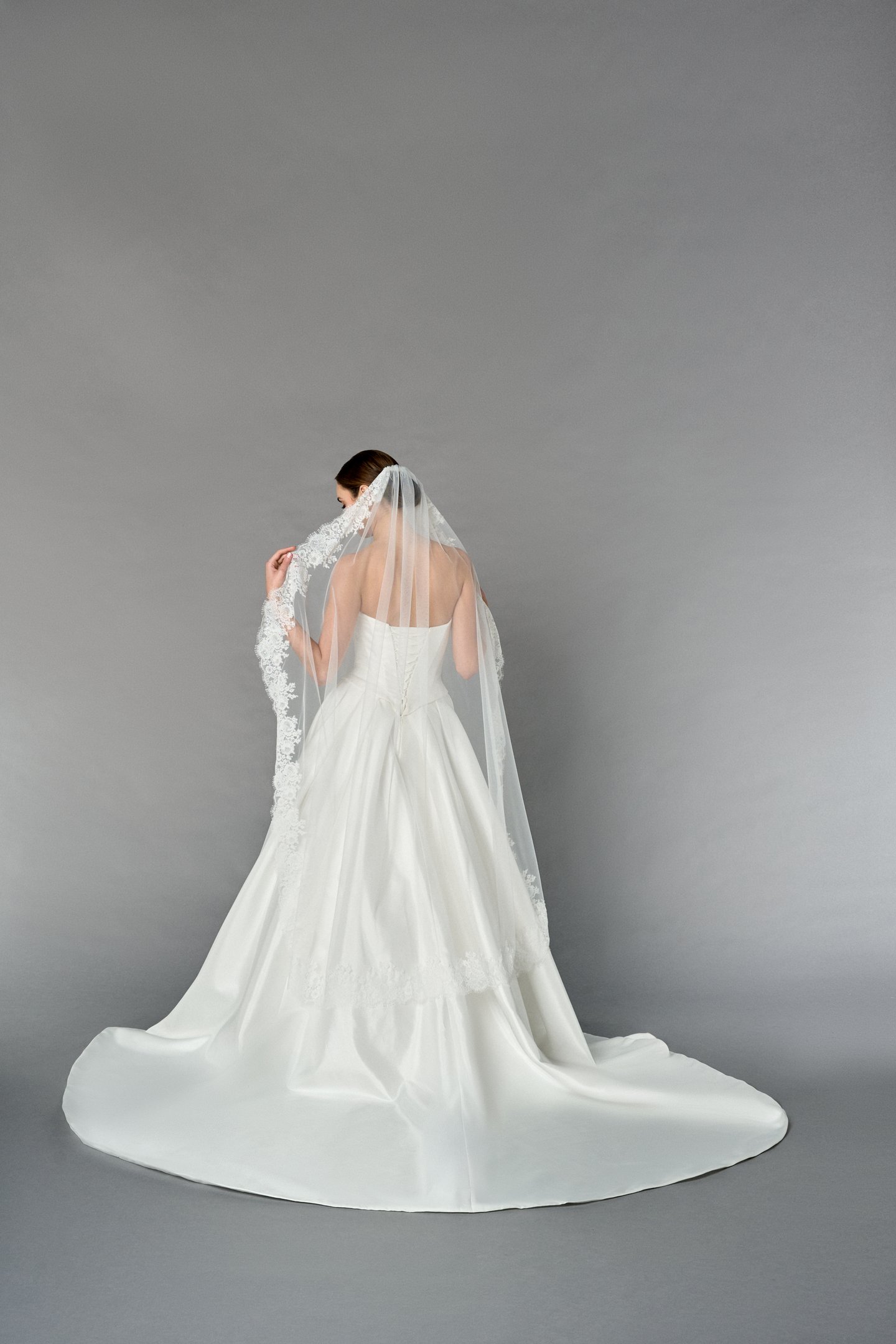 Thanks & Goodluck Style TG1110L060 Waltz Length Tulle Veil with Chantilly Lace Edge and Eyelash Trim