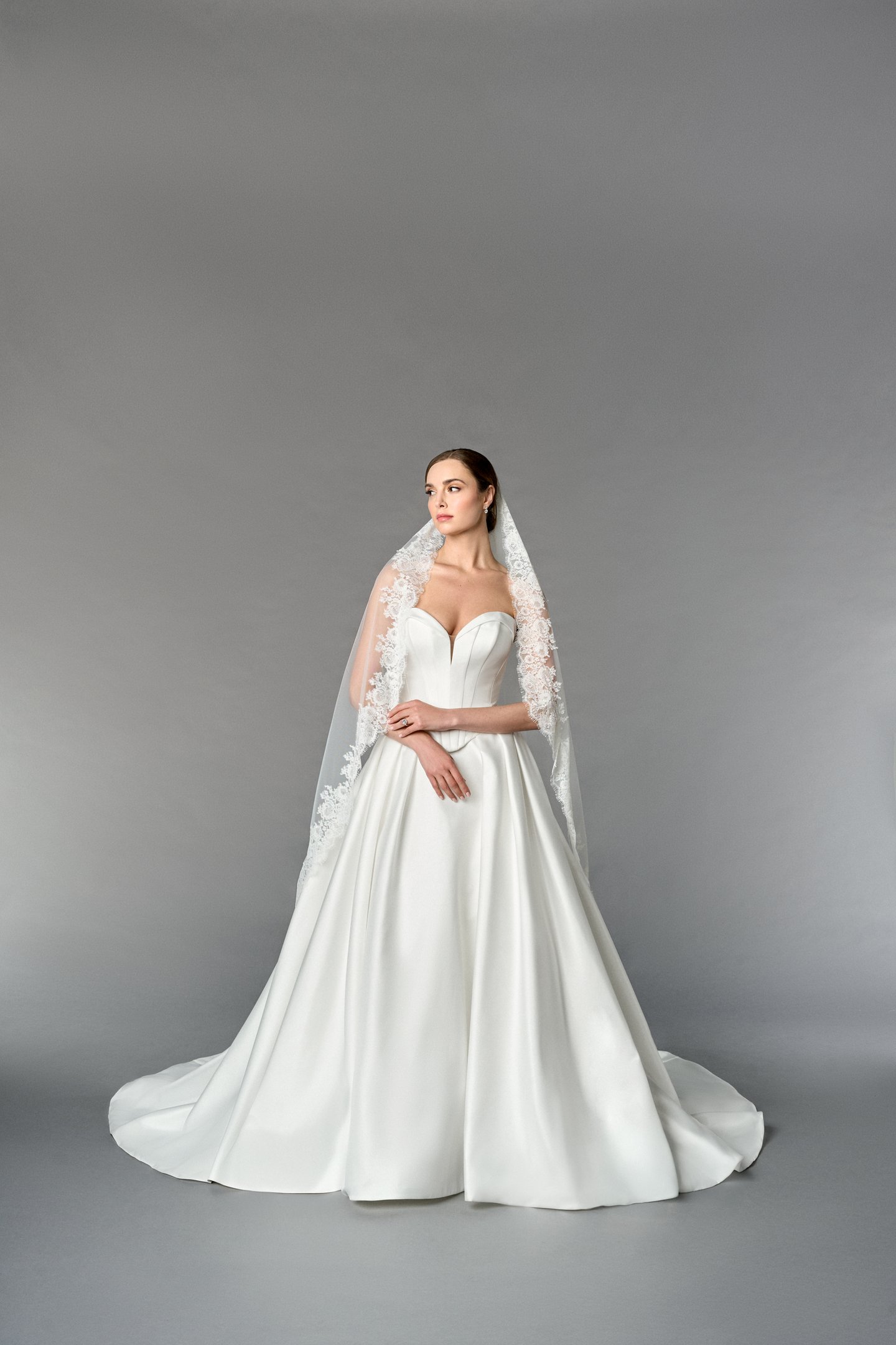Thanks & Goodluck Style TG1110L060 Waltz Length Tulle Veil with Chantilly Lace Edge and Eyelash Trim