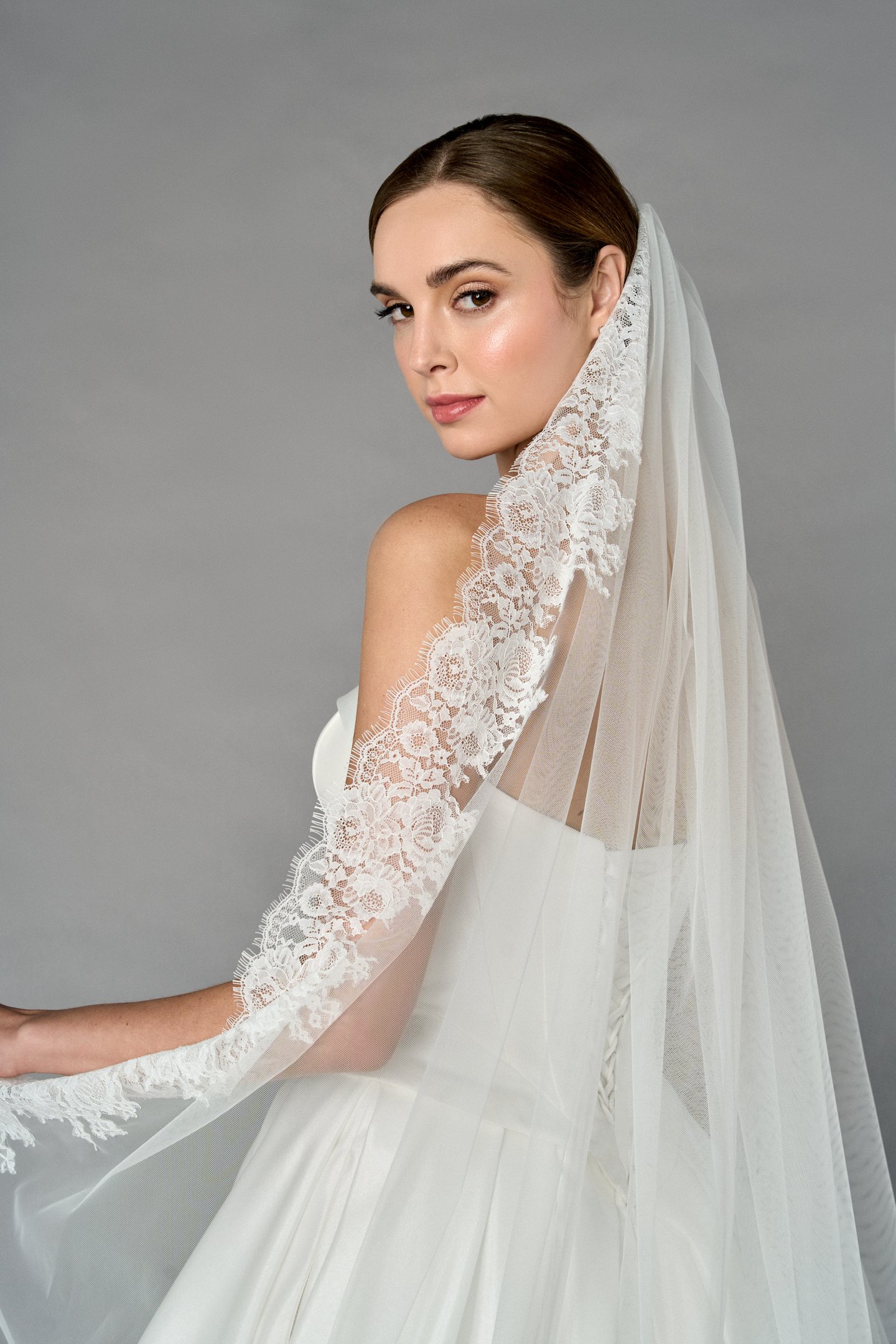 Thanks & Goodluck Style TG1110L110 Cathedral Length Tulle Veil with Chantilly Lace Edge and Eyelash Trim