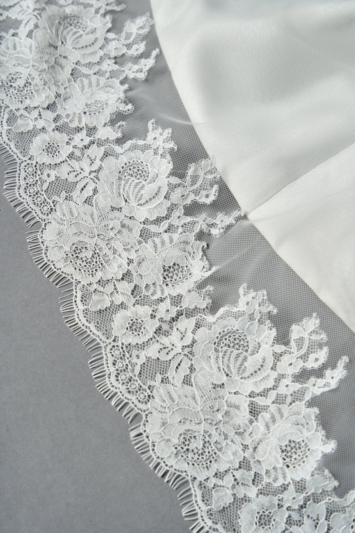 Thanks & Goodluck Style TG1110L110 Cathedral Length Tulle Veil with Chantilly Lace Edge and Eyelash Trim