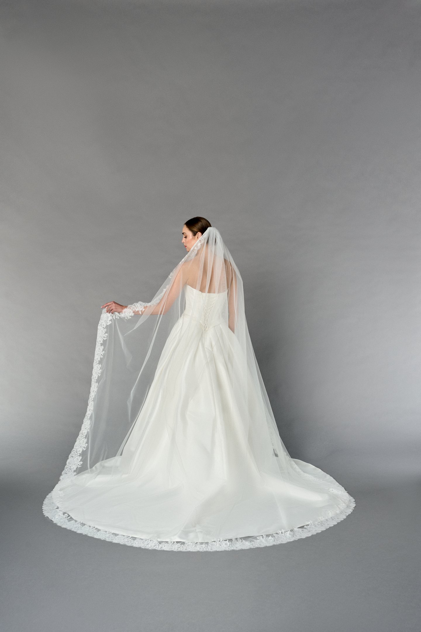 Thanks & Goodluck Style TG1110L110 Cathedral Length Tulle Veil with Chantilly Lace Edge and Eyelash Trim