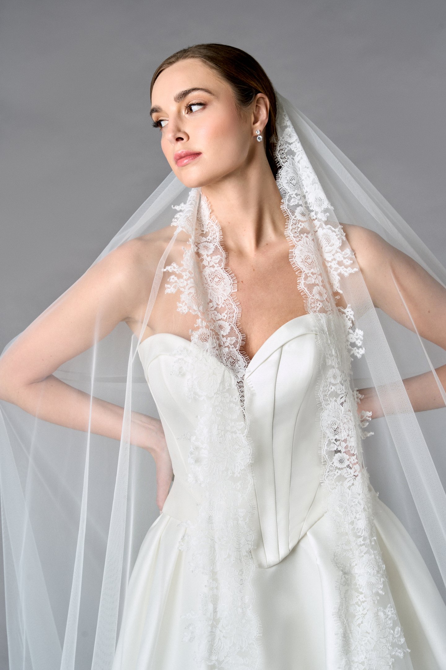 Thanks & Goodluck Style TG1110L110 Cathedral Length Tulle Veil with Chantilly Lace Edge and Eyelash Trim