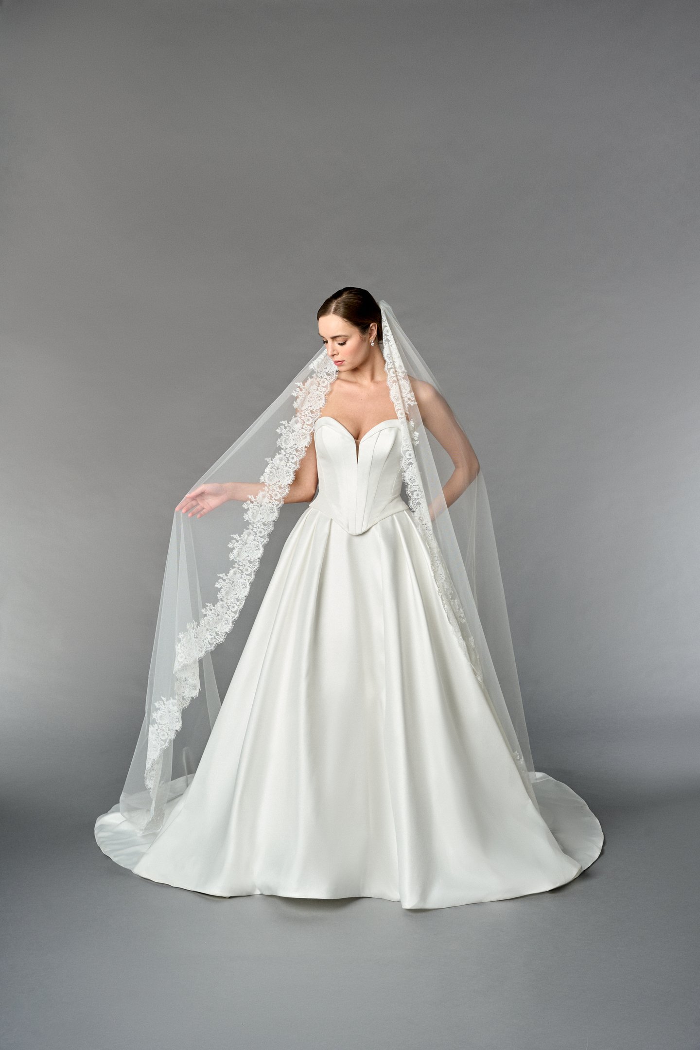 Thanks & Goodluck Style TG1110L110 Cathedral Length Tulle Veil with Chantilly Lace Edge and Eyelash Trim