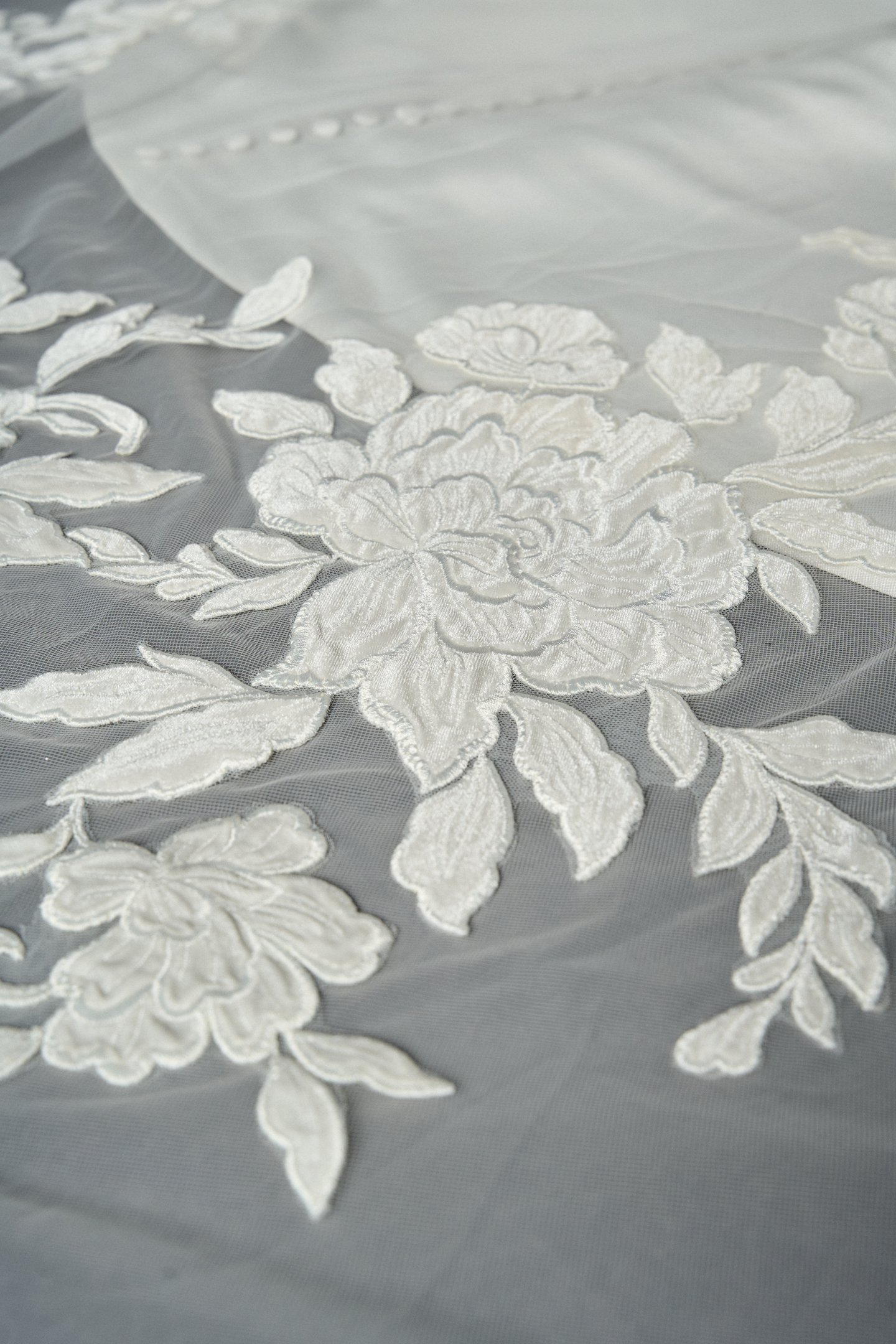 Thanks & Goodluck Style TG1111L110 Cathedral Length Tulle Veil with Black Velvet Lace Appliqués