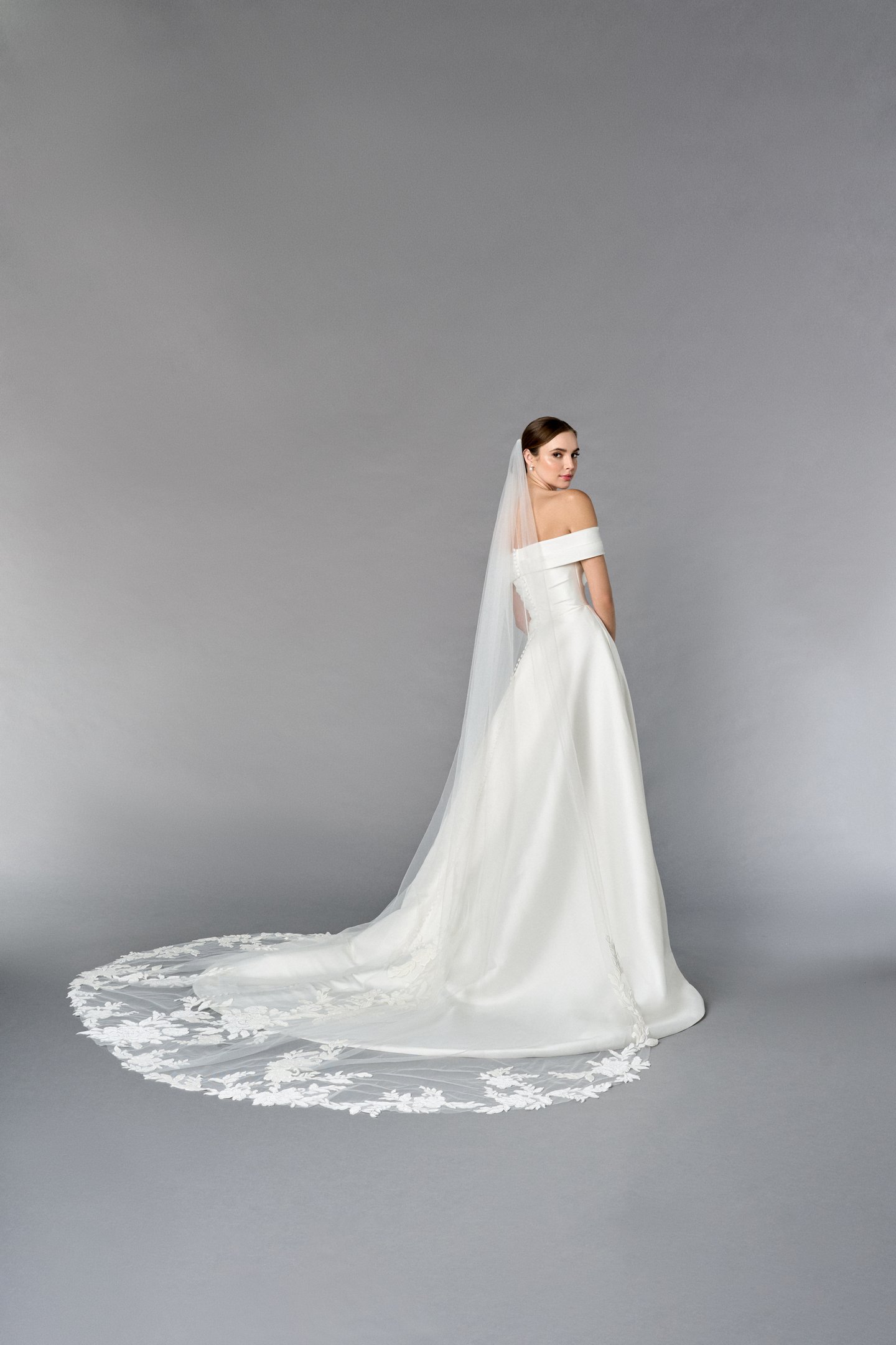 Thanks & Goodluck Style TG1111L110 Cathedral Length Tulle Veil with Black Velvet Lace Appliqués