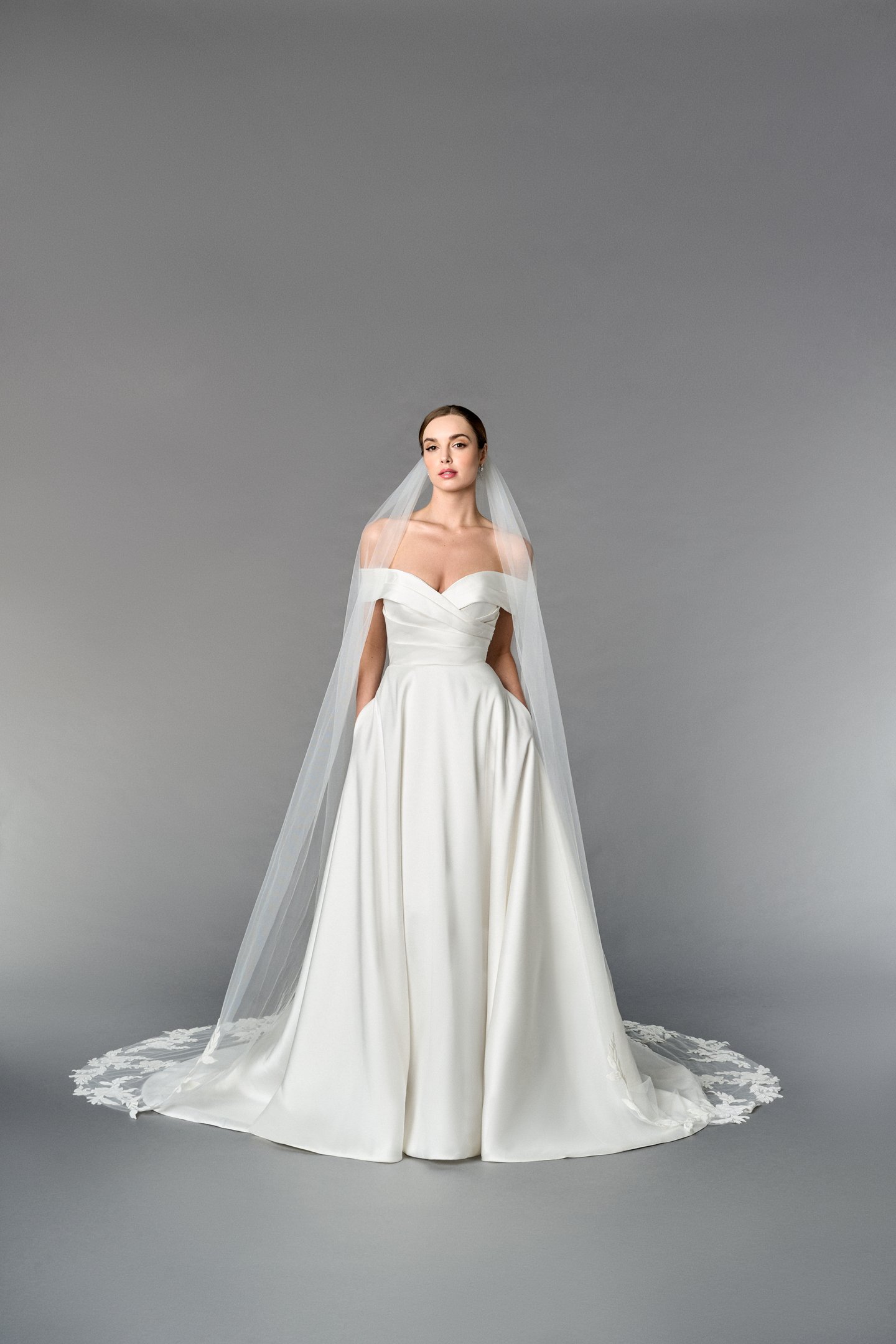 Thanks & Goodluck Style TG1111L110 Cathedral Length Tulle Veil with Black Velvet Lace Appliqués