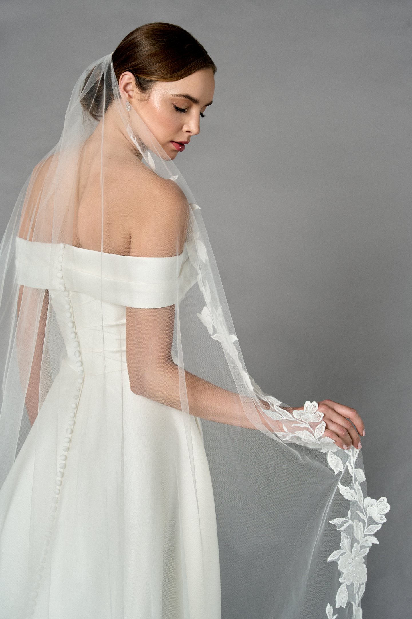Thanks & Goodluck Style TG1112L115 Cathedral Length Tulle Veil with Sparkling Sequined Lace Appliqués