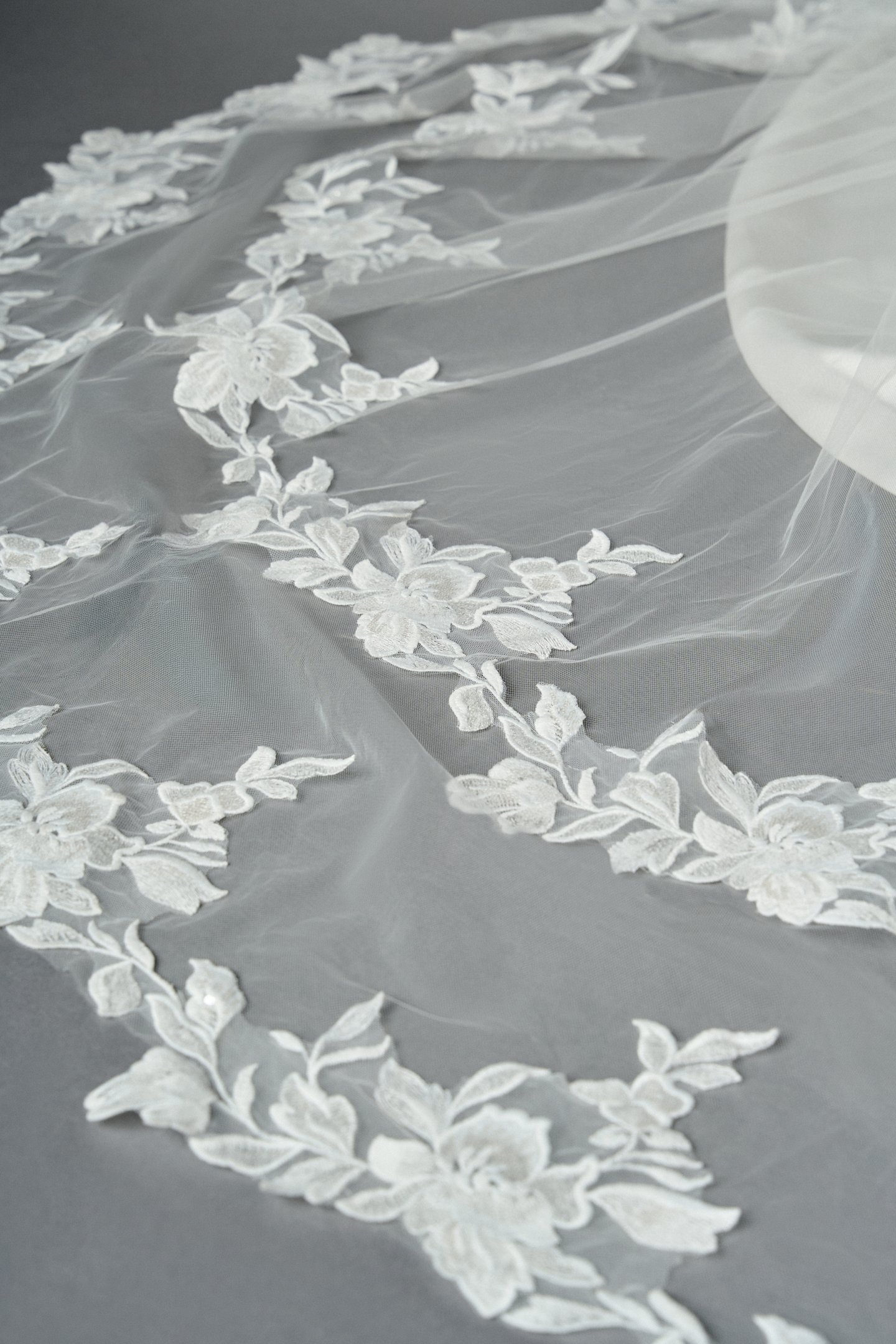 Thanks & Goodluck Style TG1112L115 Cathedral Length Tulle Veil with Sparkling Sequined Lace Appliqués