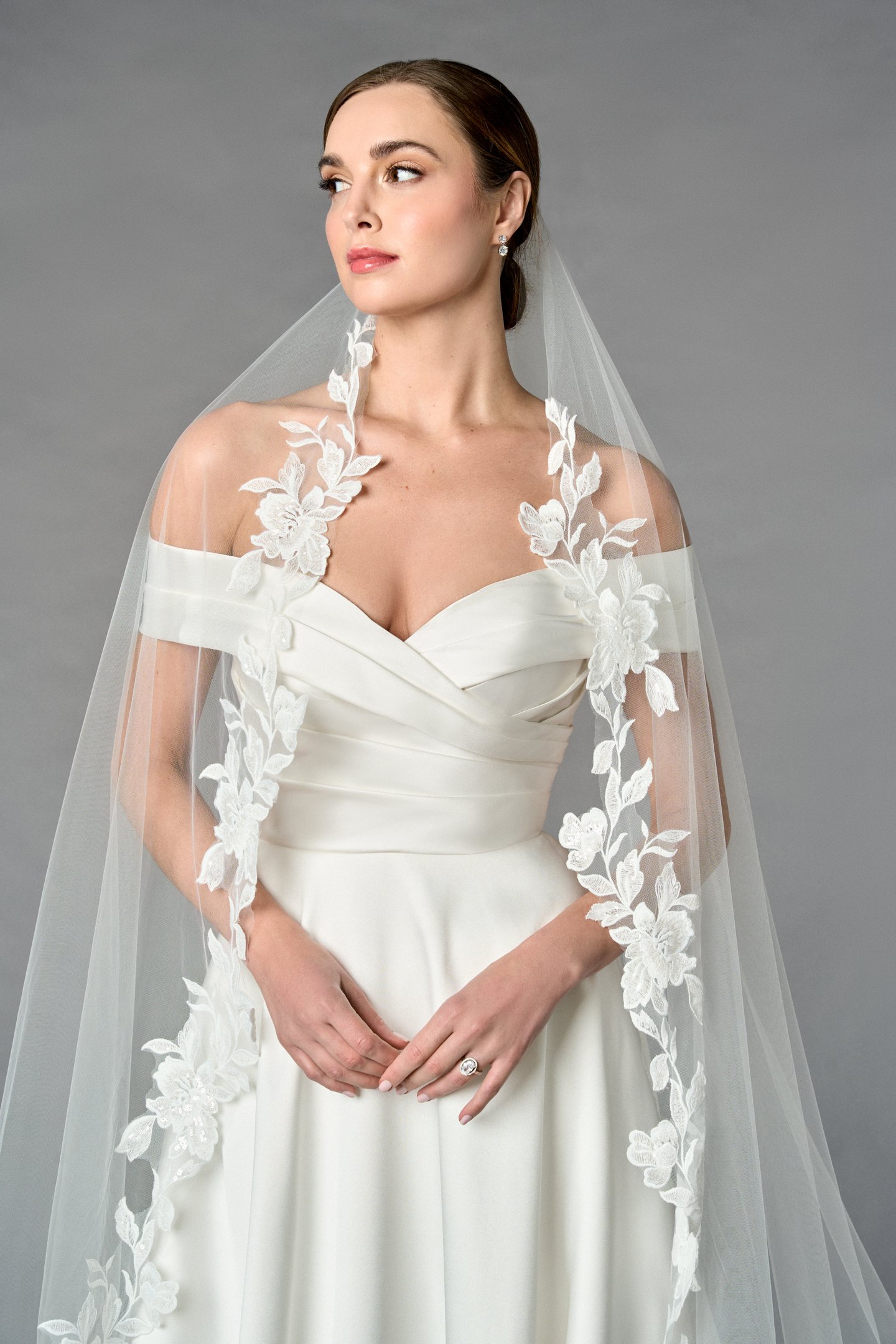 Thanks & Goodluck Style TG1112L115 Cathedral Length Tulle Veil with Sparkling Sequined Lace Appliqués