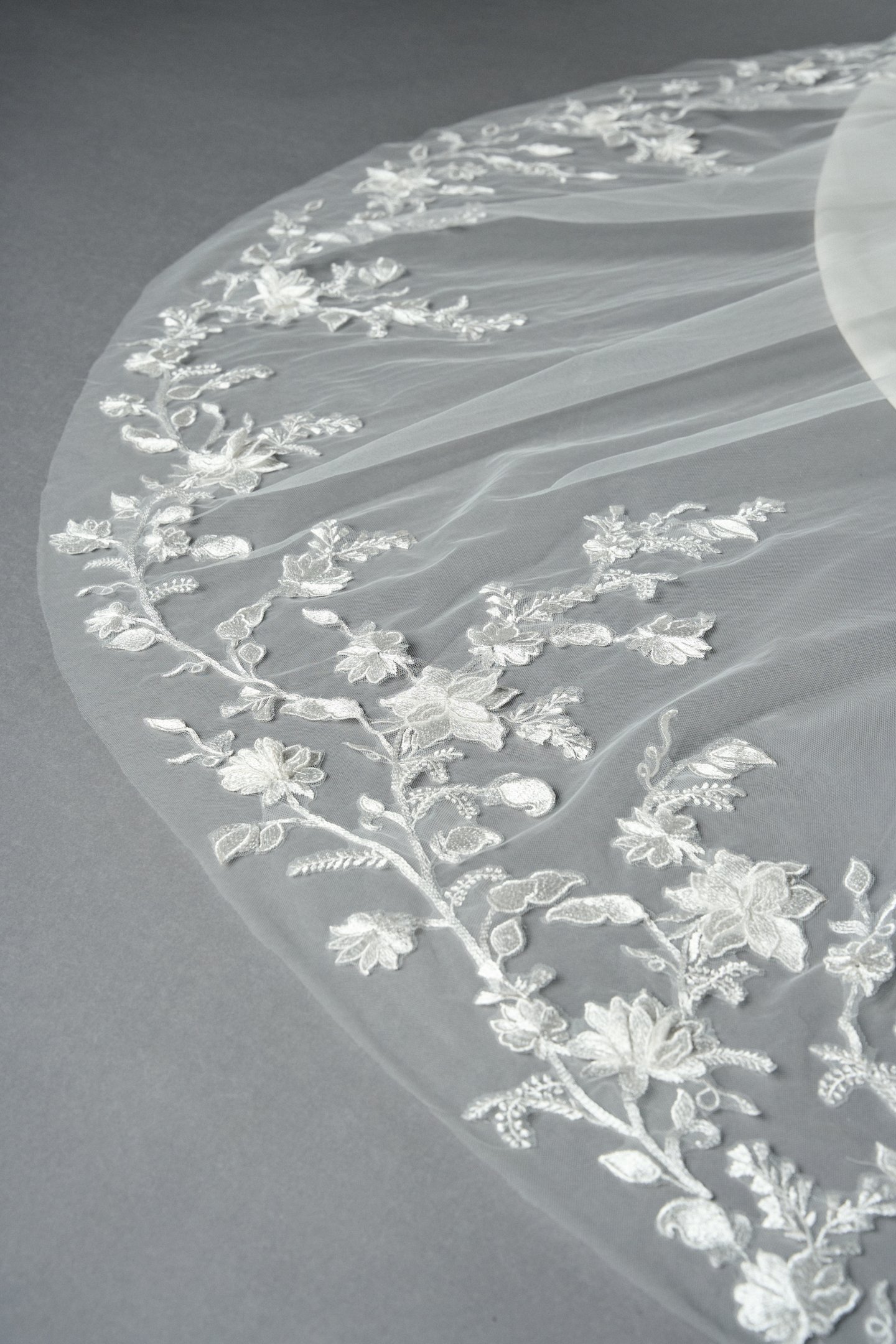 Thanks & Goodluck Style TG1113L110 Cathedral Veil with Leafy Floral and 3D Matte Lace Appliqués