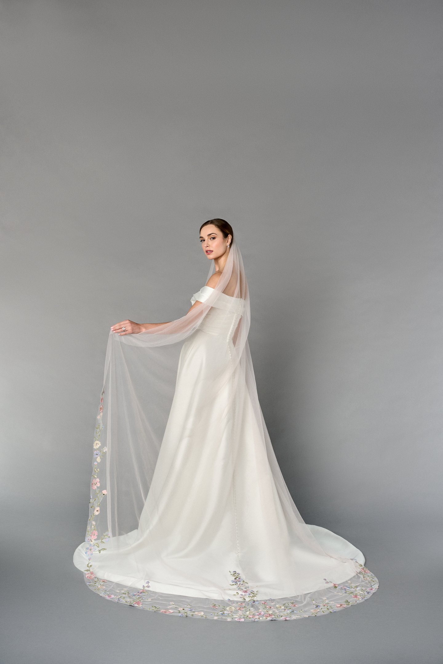Thanks & Goodluck Style TG1114L110 Cathedral Length Veil with Sequined Colored Lace Embroidery