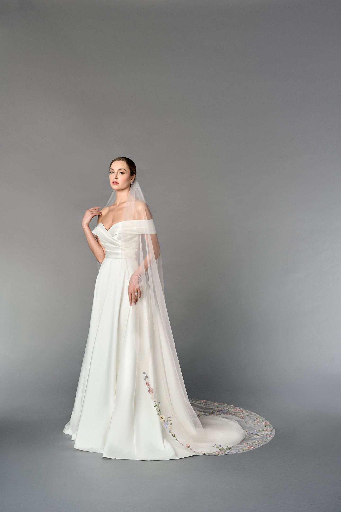 Thanks & Goodluck Style TG1114L110 Cathedral Length Veil with Sequined Colored Lace Embroidery