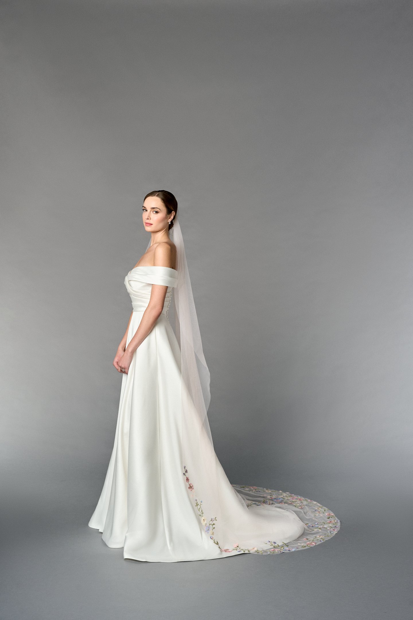 Thanks & Goodluck Style TG1114L110 Cathedral Length Veil with Sequined Colored Lace Embroidery