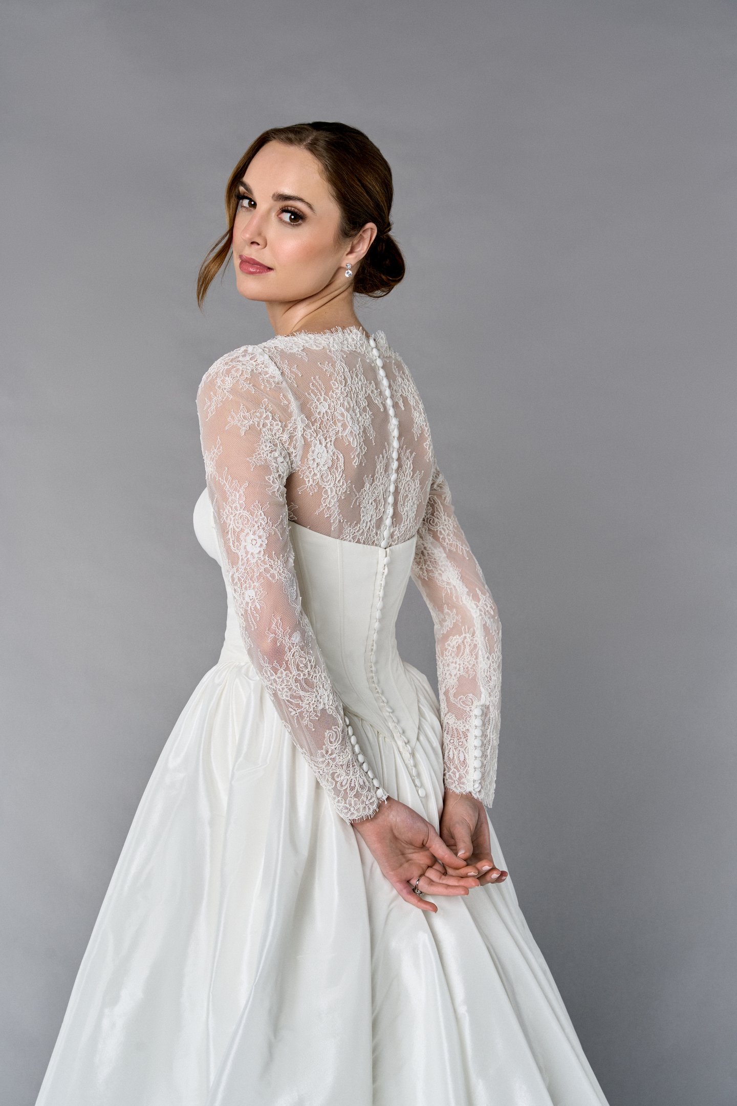 Thanks & Goodluck Style TG1117 Illusion Alençon Lace Bodysuit with Sabrina Neck & Long Sleeves