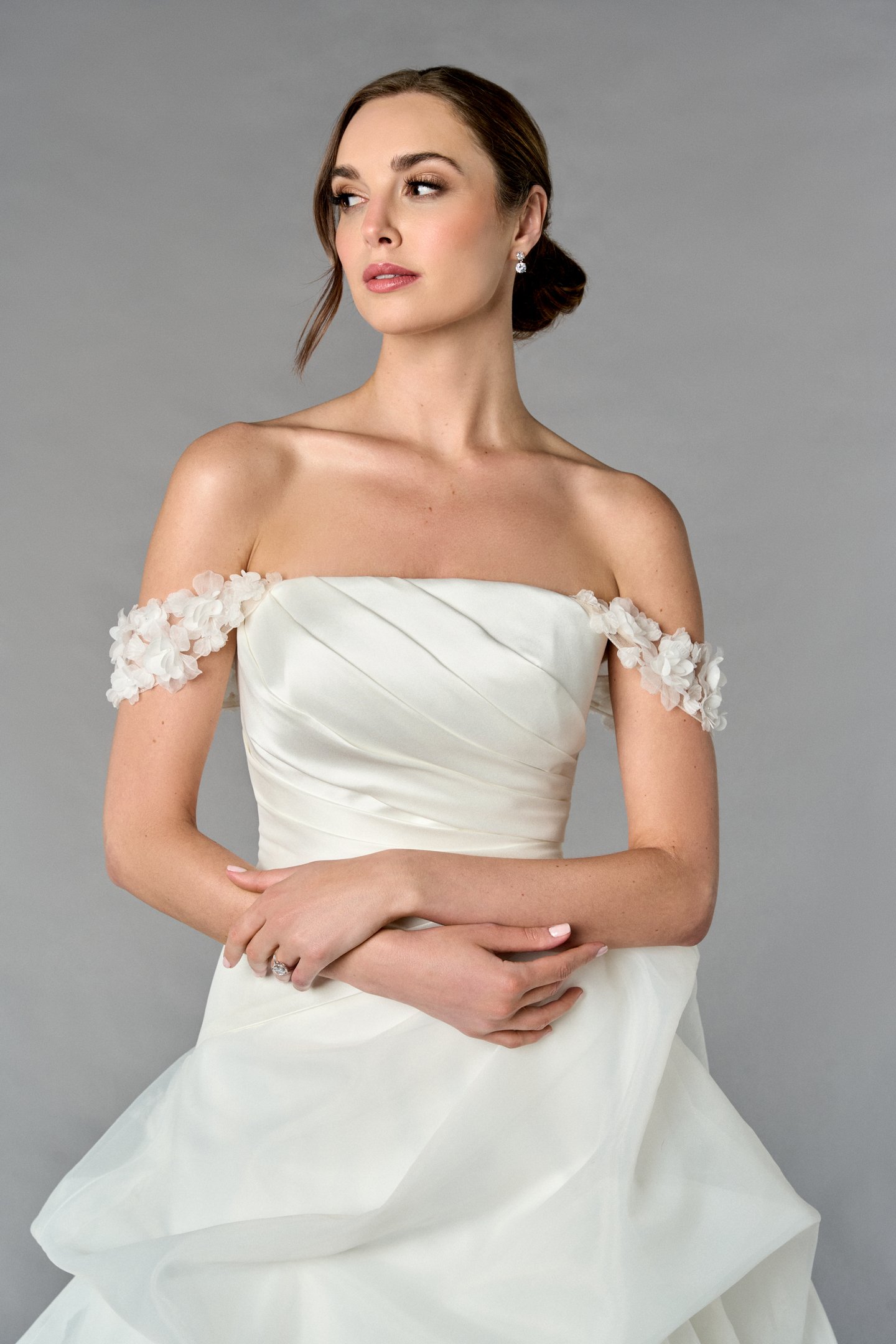 Thanks & Goodluck Style TG1120 Detachable Off-The-Shoulder Straps with 3D Chiffon & Organza Flowers