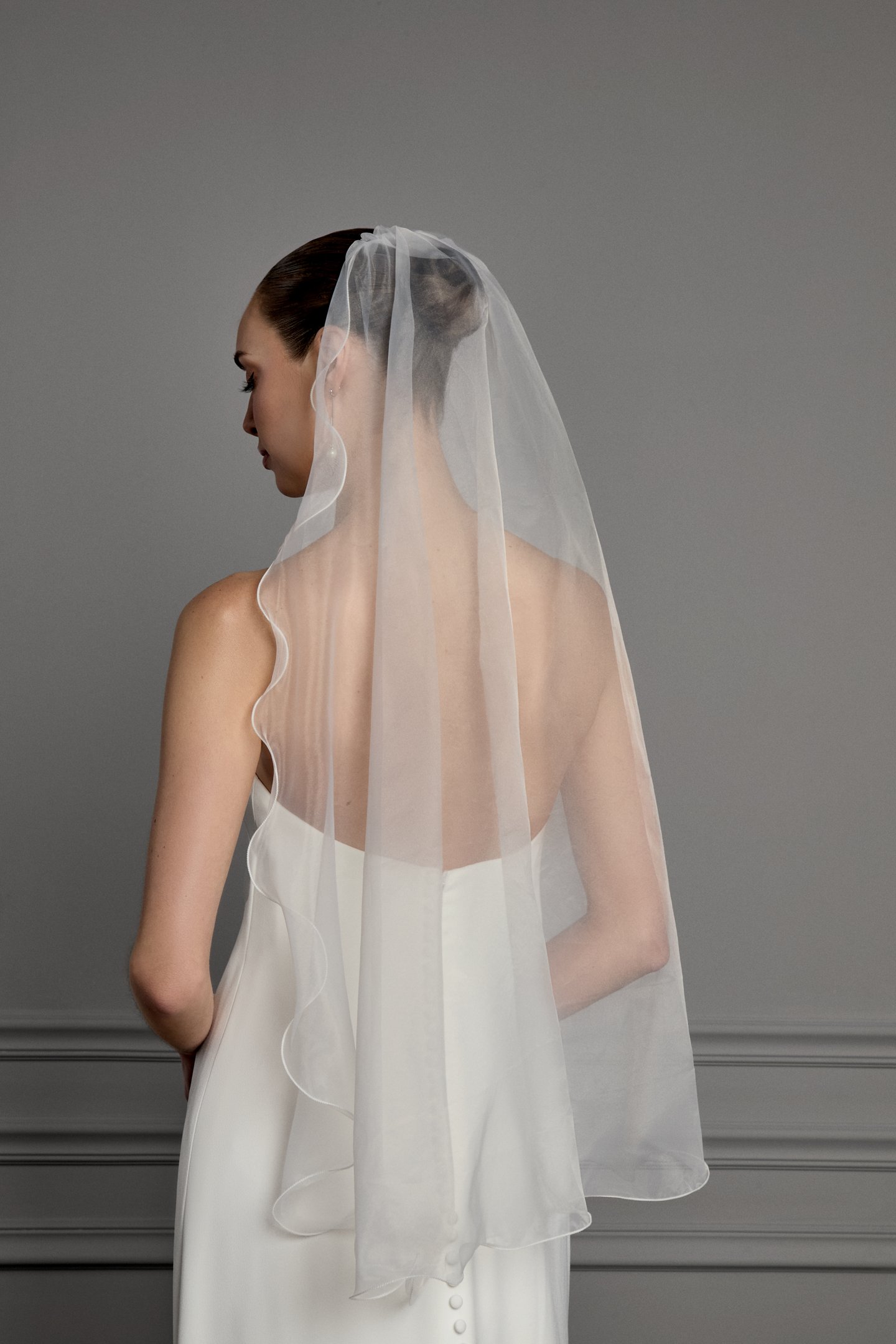 Thanks & Goodluck Style TG1160L037 Fingertip Length Organza Veil with Merrowed Edge