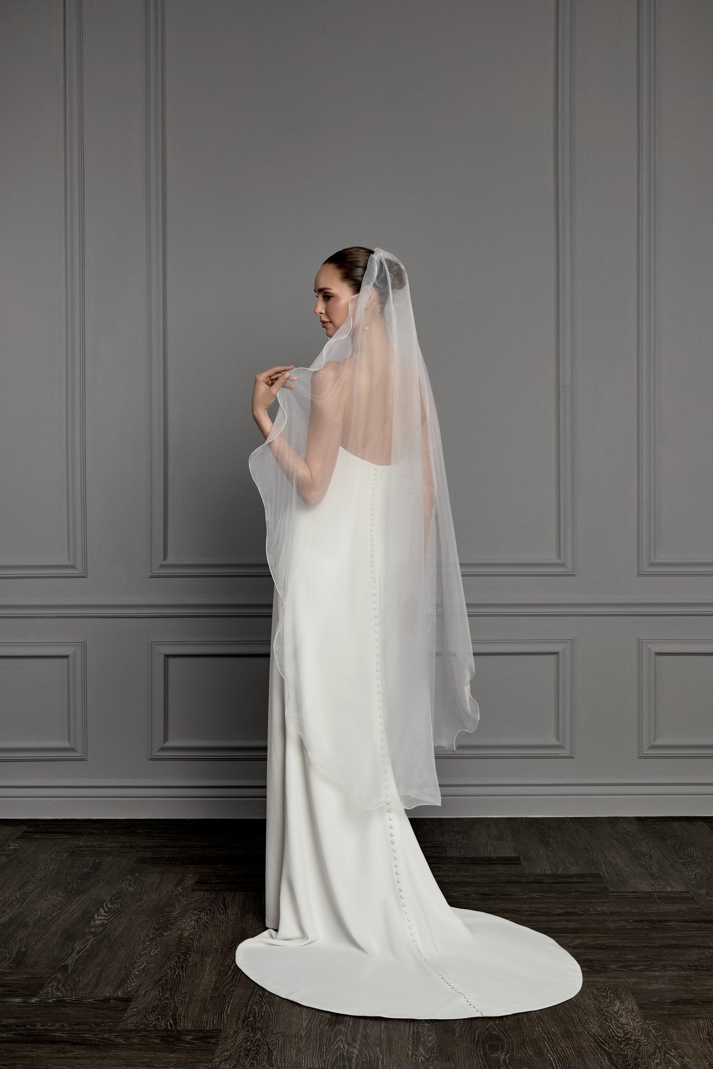 Thanks & Goodluck Style TG1160L060 Waltz Length Organza Veil with Merrowed Edge
