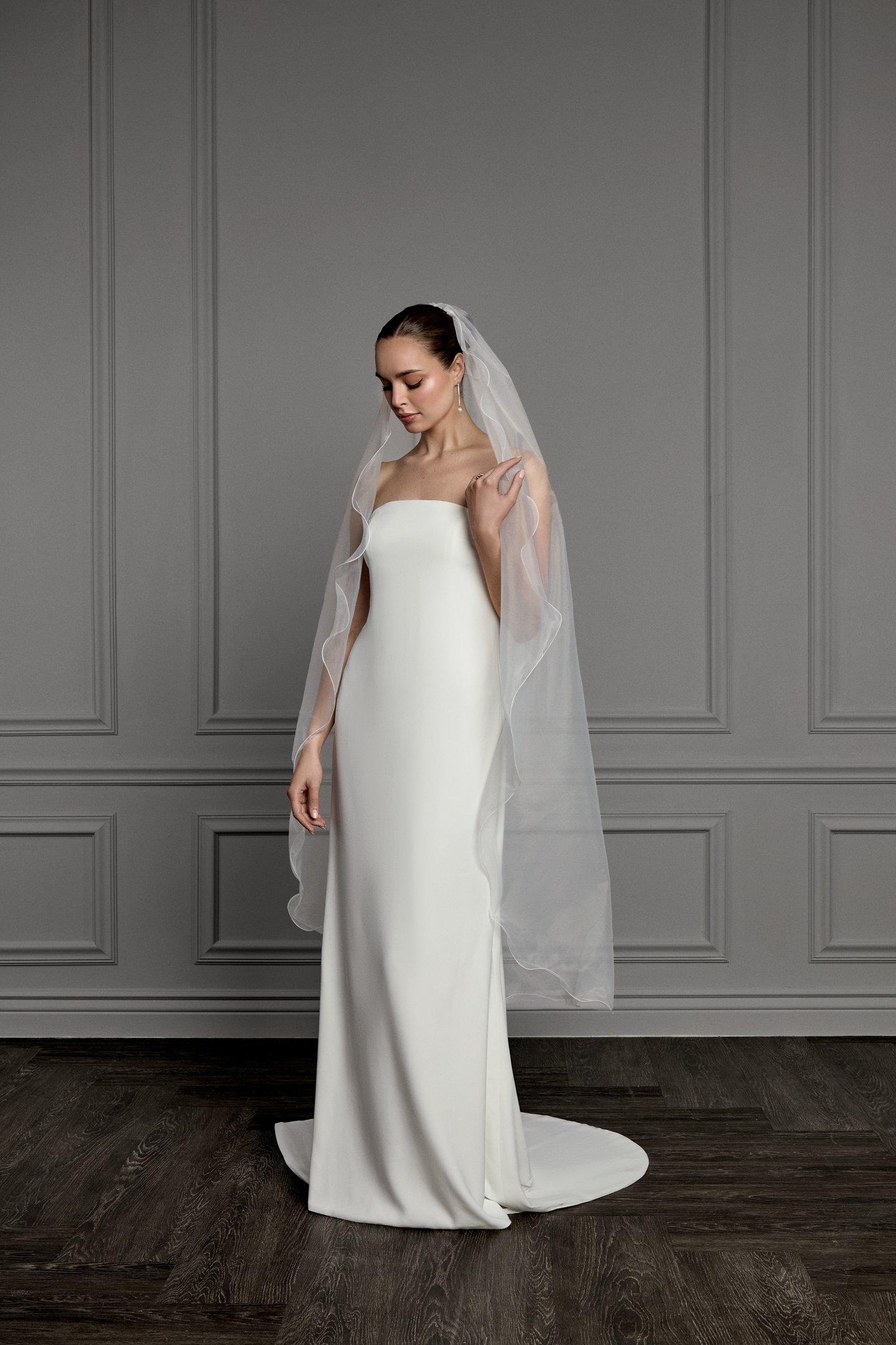 Thanks & Goodluck Style TG1160L060 Waltz Length Organza Veil with Merrowed Edge