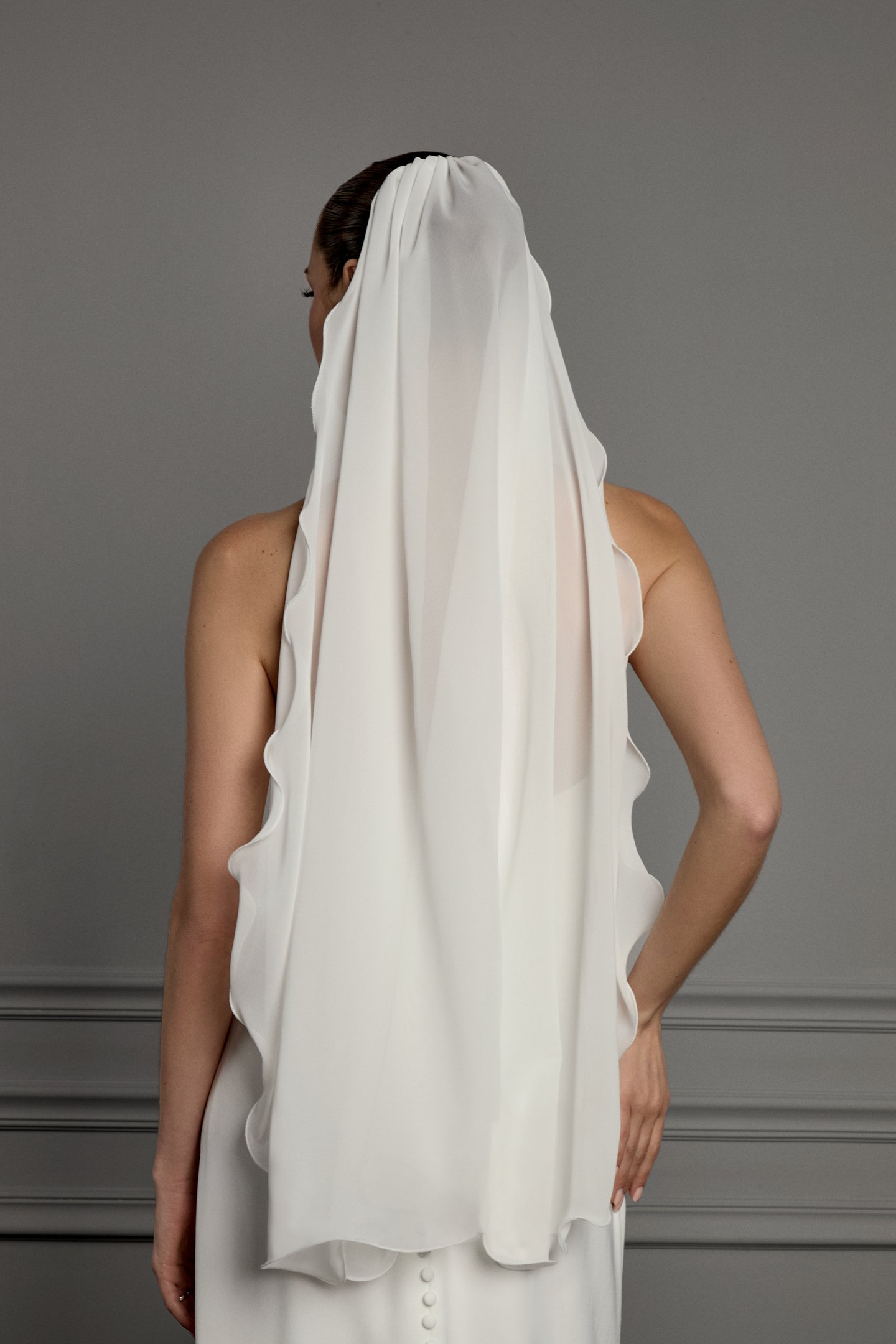 Thanks & Goodluck Style TG1161L037 Fingertip Length Chiffon Veil with Merrowed Edge