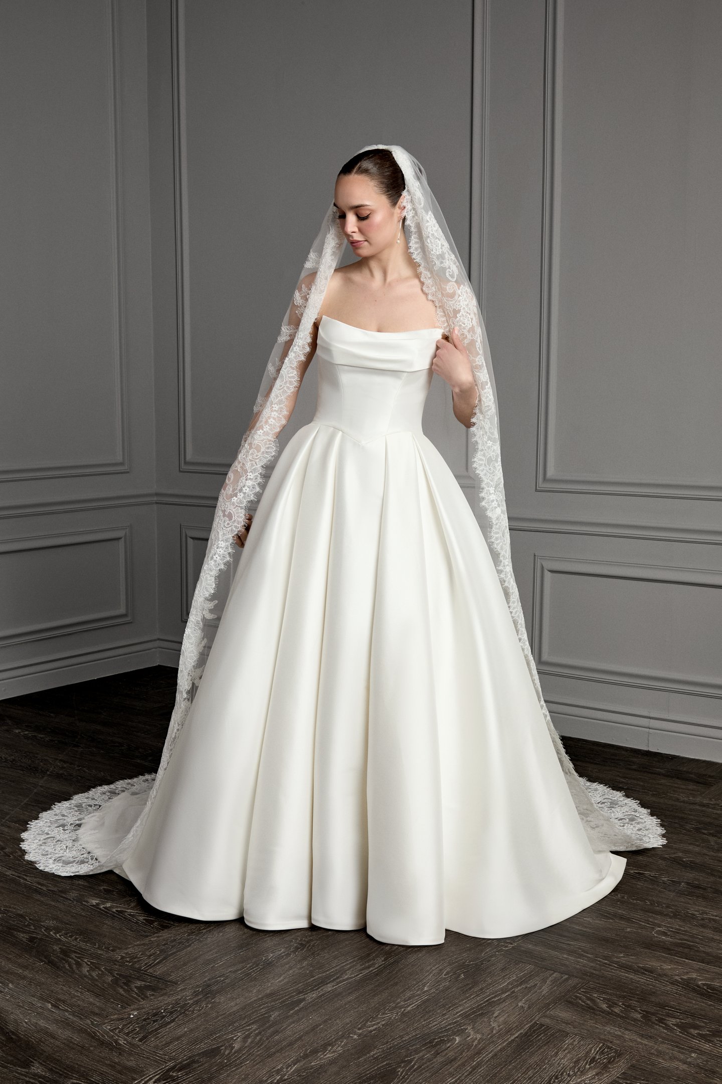 Thanks & Goodluck Style TG1163L110 Cathedral Length Tulle Veil with Lightly Corded Chantilly Lace Hem
