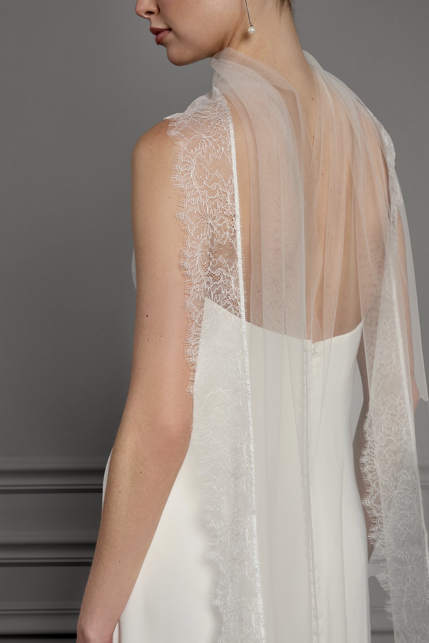 Thanks & Goodluck Style TG1167 Soft Tulle Neck Scarf with a Chantilly Hem Edge and Delicate Trim
