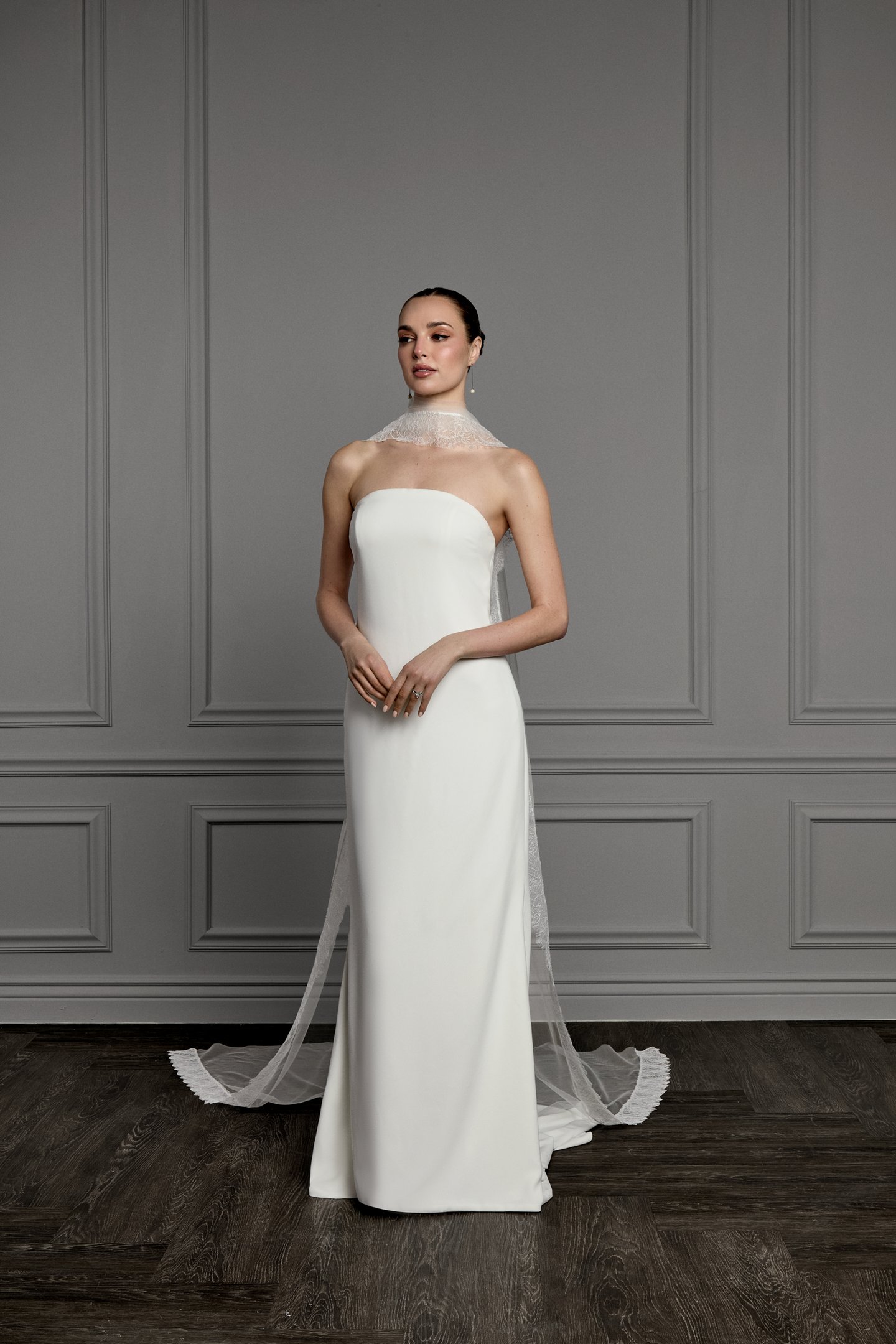 Thanks & Goodluck Style TG1167 Soft Tulle Neck Scarf with a Chantilly Hem Edge and Delicate Trim