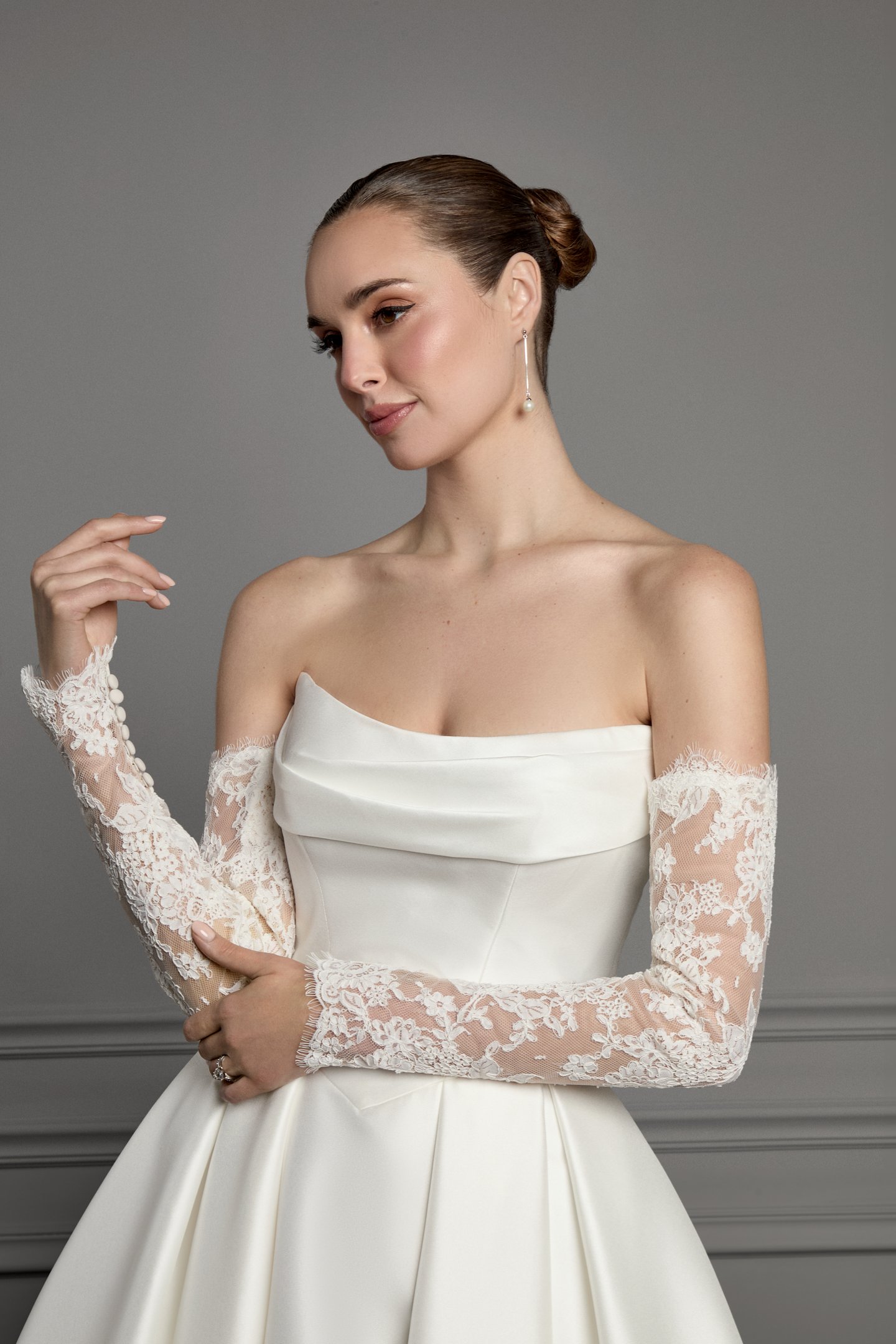 Thanks & Goodluck Style TG1169 Off-the-Shoulder Corded Alençon Allover Lace Long Sleeves