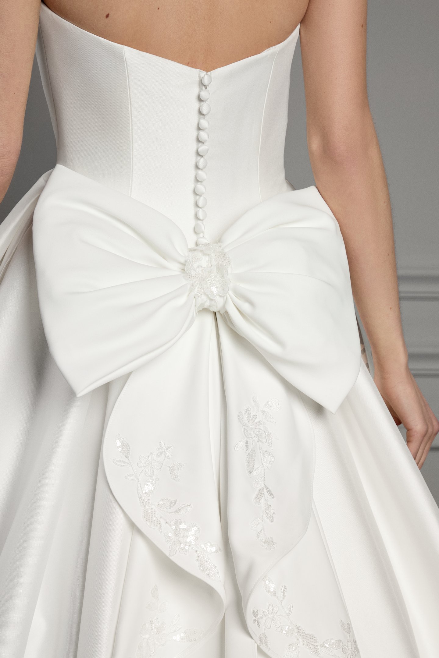 Thanks & Goodluck Style TG1170 Detachable Satin Bow with Sparkling Beaded and Sequined Floral Lace Appliqués