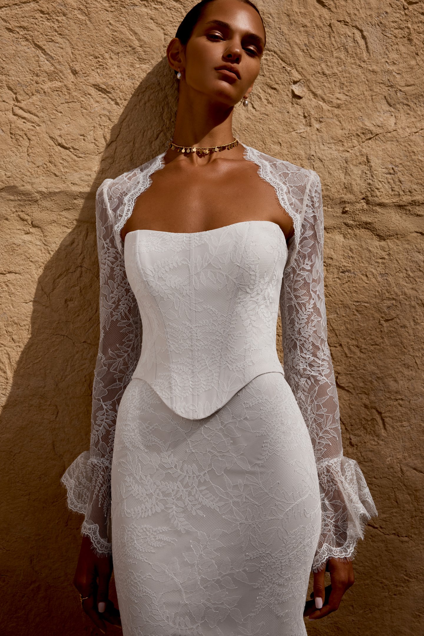 Thanks & Goodluck Style TG1173 Chantilly Lace Bolero Jacket with Bell Sleeves and Scalloped Eyelash Trim