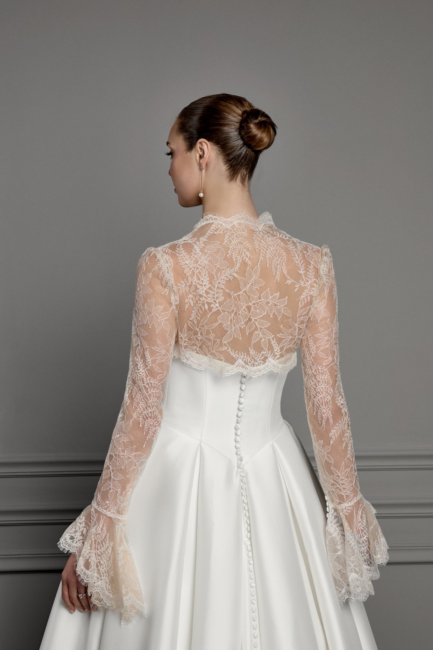 Thanks & Goodluck Style TG1173 Chantilly Lace Bolero Jacket with Bell Sleeves and Scalloped Eyelash Trim
