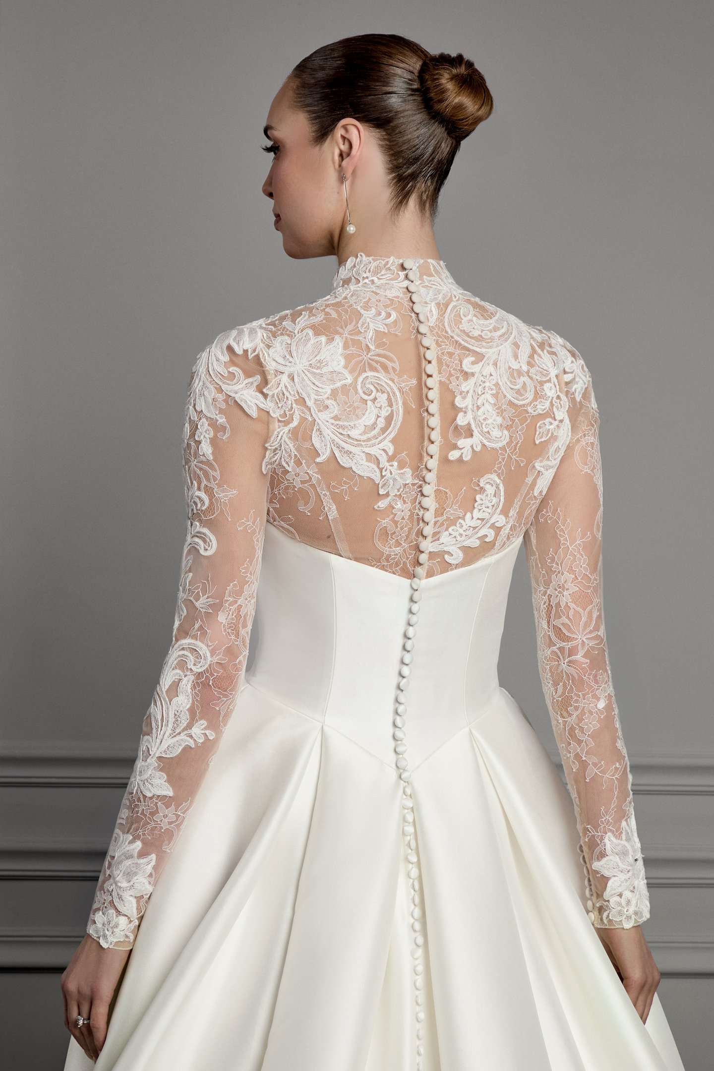 Thanks & Goodluck Style TG1177 Chantilly Lace Long Sleeve Bodysuit Adorned with Floral Matte Lace Appliqués