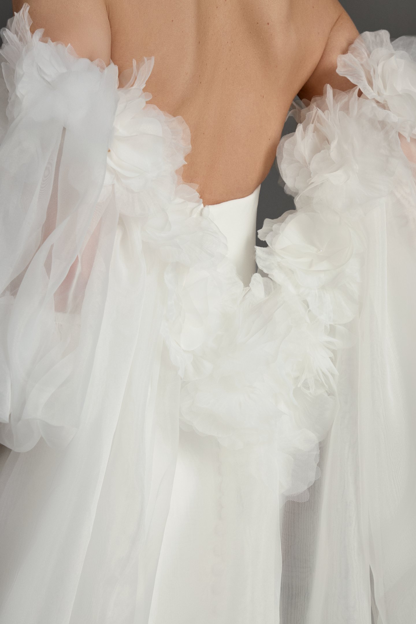 Thanks & Goodluck Style TG1183 Off-the-Shoulder Organdy Cape with Oversized 3D Florals and Billowy Puff Sleeves