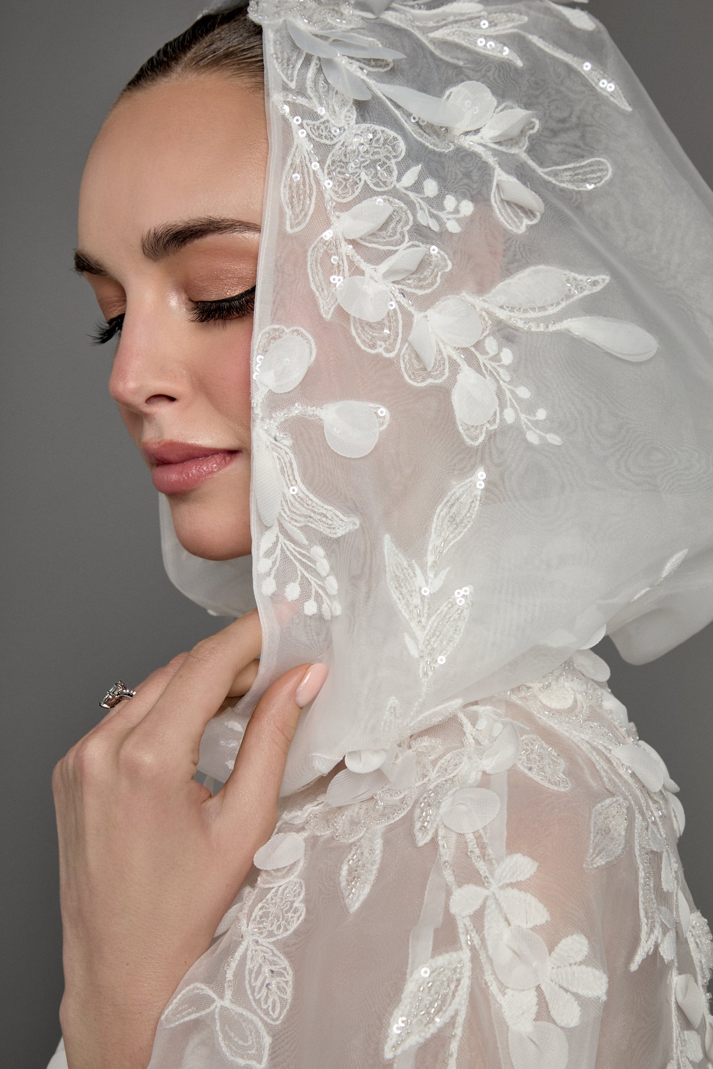 Thanks & Goodluck Style TG1184 Organdy Hooded Cape with Sequined Lace Appliqués and 3D Petals
