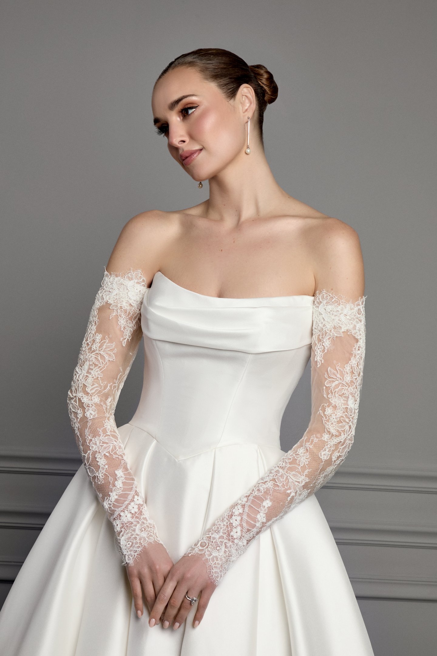 Thanks & Goodluck Style TG1185 Off-the-Shoulder Corded Allover Lace Long Sleeves