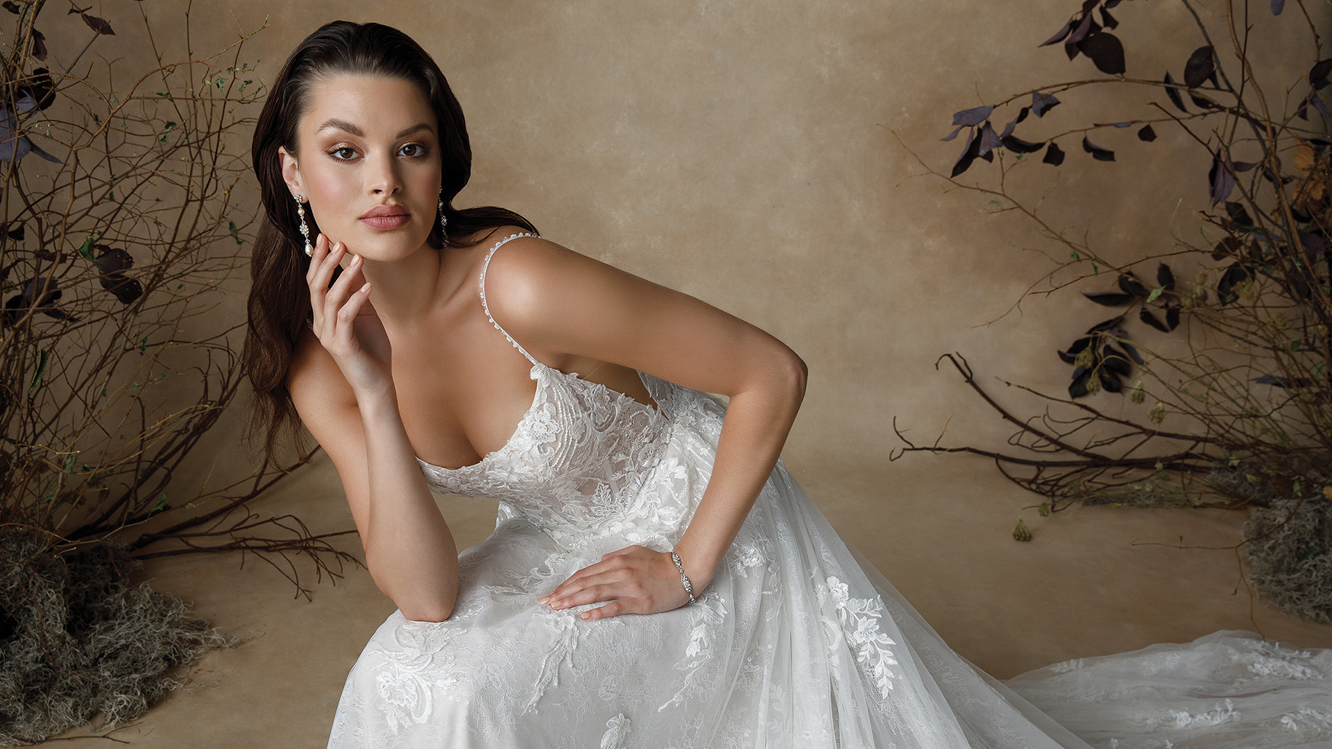 Justin Alexander Style 88327 Glenda Lace A-Line Scoop Neck Wedding Dress with Allover Sparkle