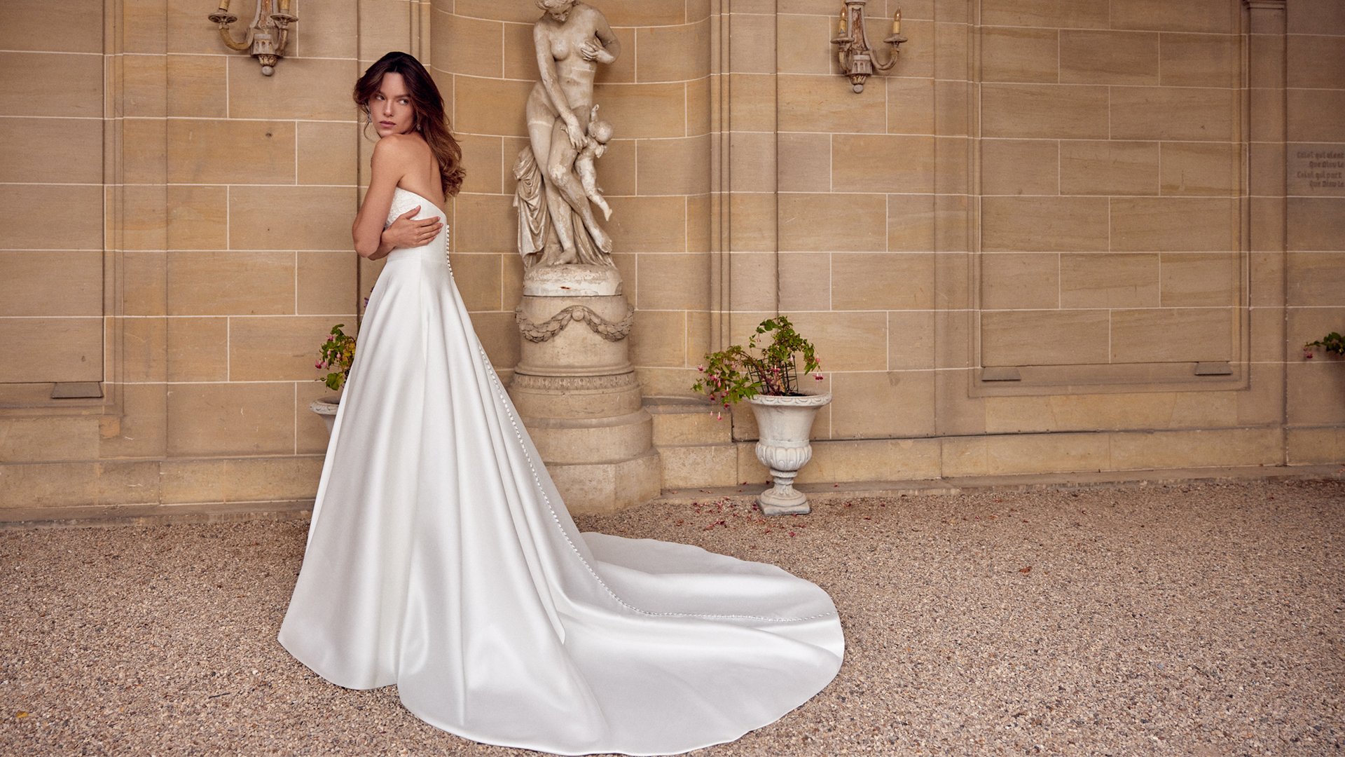 Justin Alexander Style 88512 MIA Stretch Mikado A-Line Gown with Chantilly Lace Detailing on Bodice