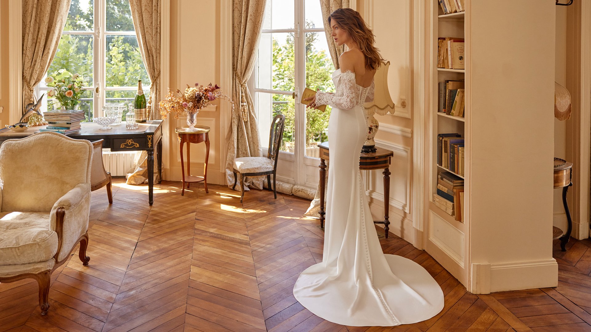Justin Alexander Style 88518 MIMI Charmeuse Fit and Flare Gown with Exposed Boning and Basque Waist