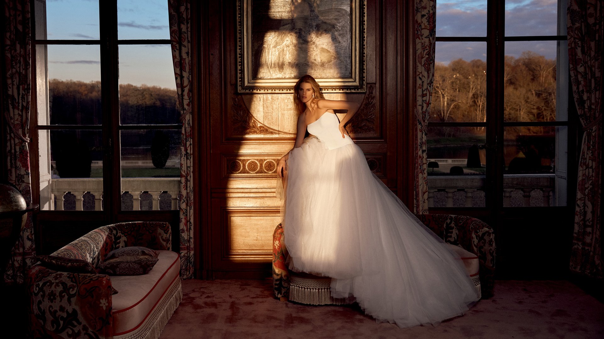 Justin Alexander Style 88539 Neryssa Ball Gown with Cat Eye Neckline, Satin Bodice, and Gathered Tulle Skirt